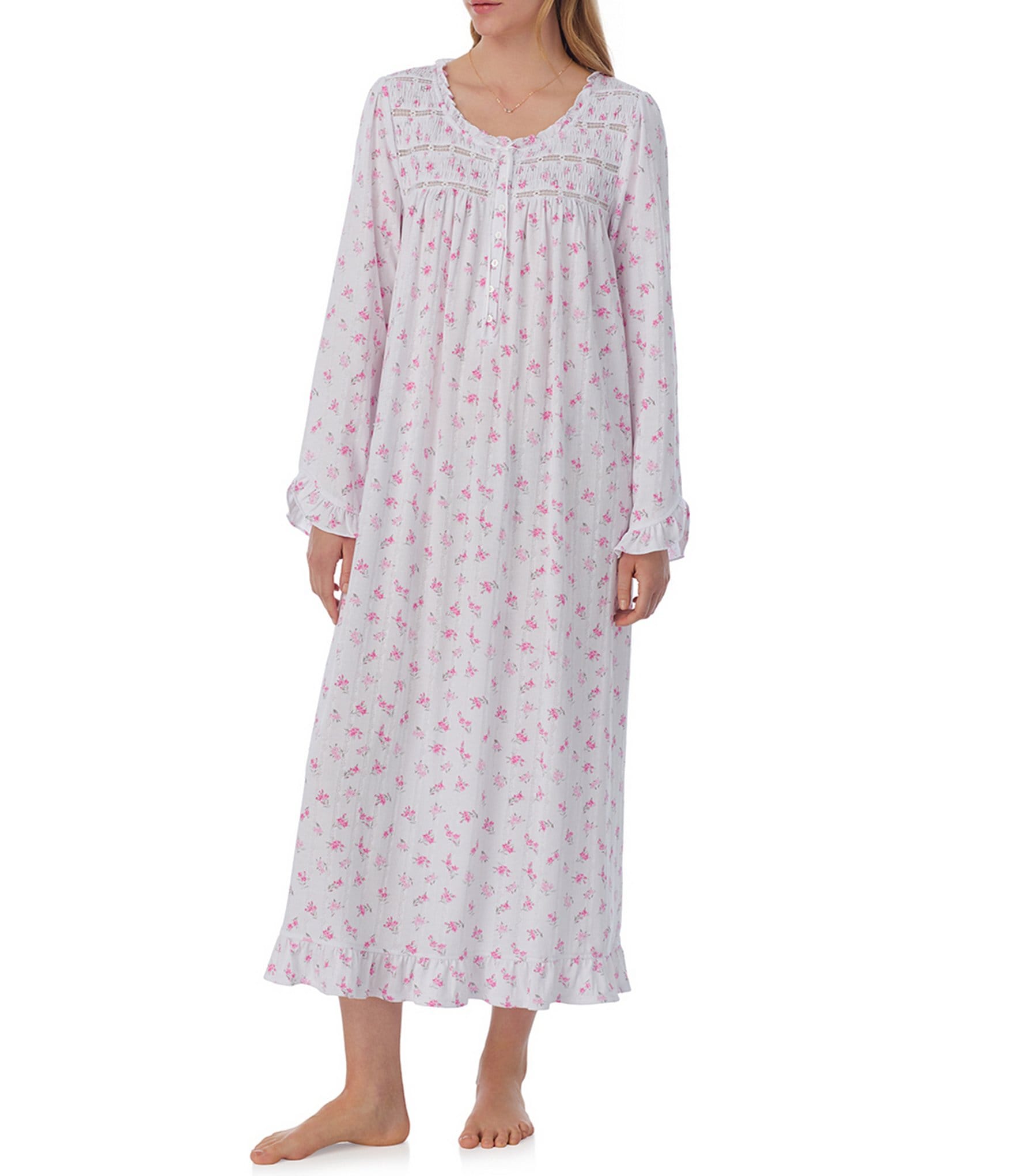 Eileen West Long Sleeve Scoop Neck Pointelle Knit Ballet Nightgown