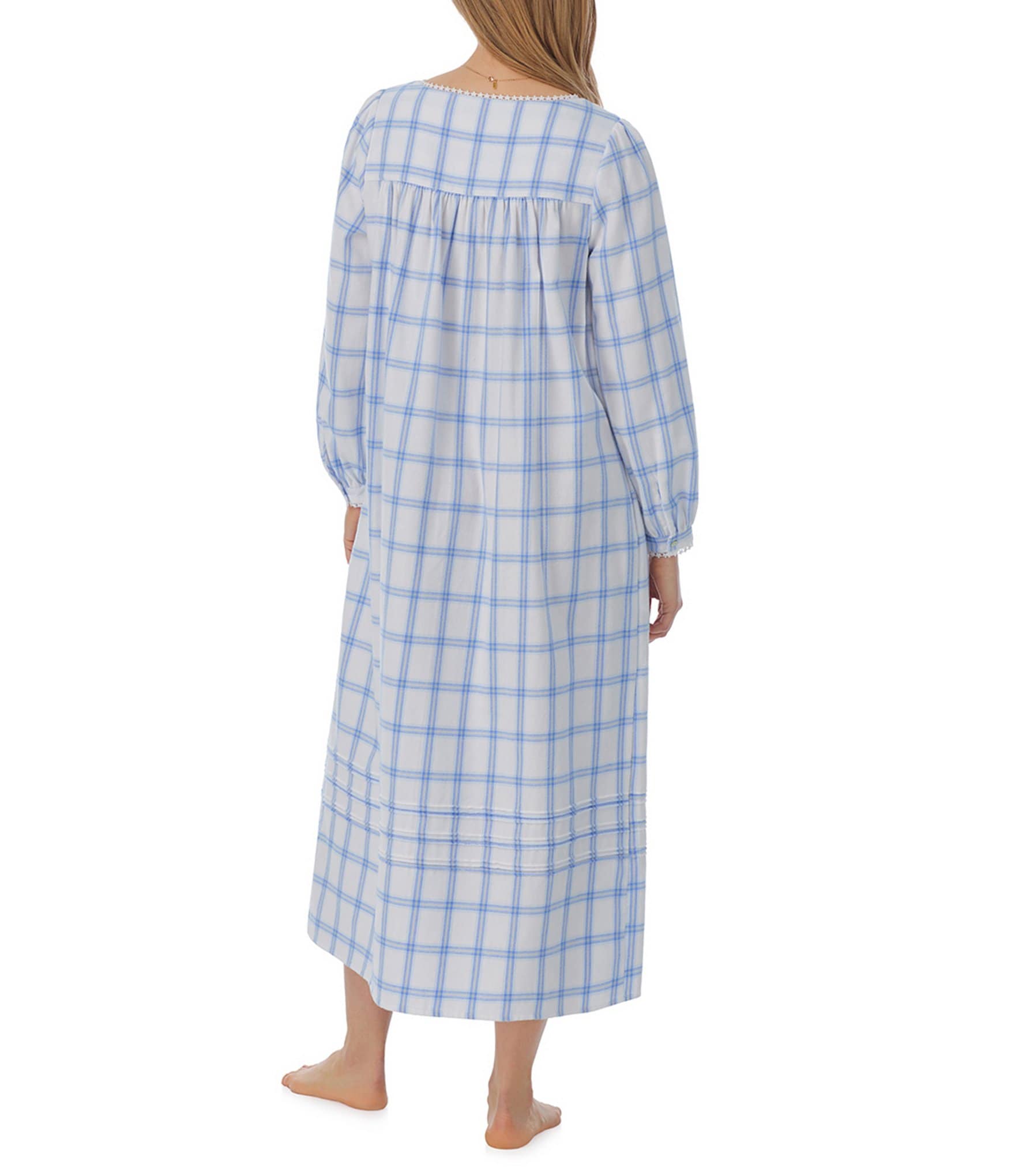 Eileen West Long Sleeve Sweetheart Neck Cotton Flannel Plaid Ballet Nightgown