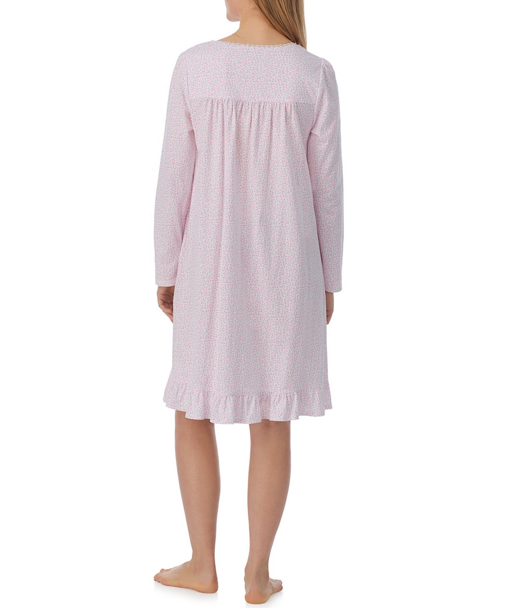 Eileen West Long Sleeve Sweetheart Neck Cotton Jersey Ditsy Floral Short Nightgown