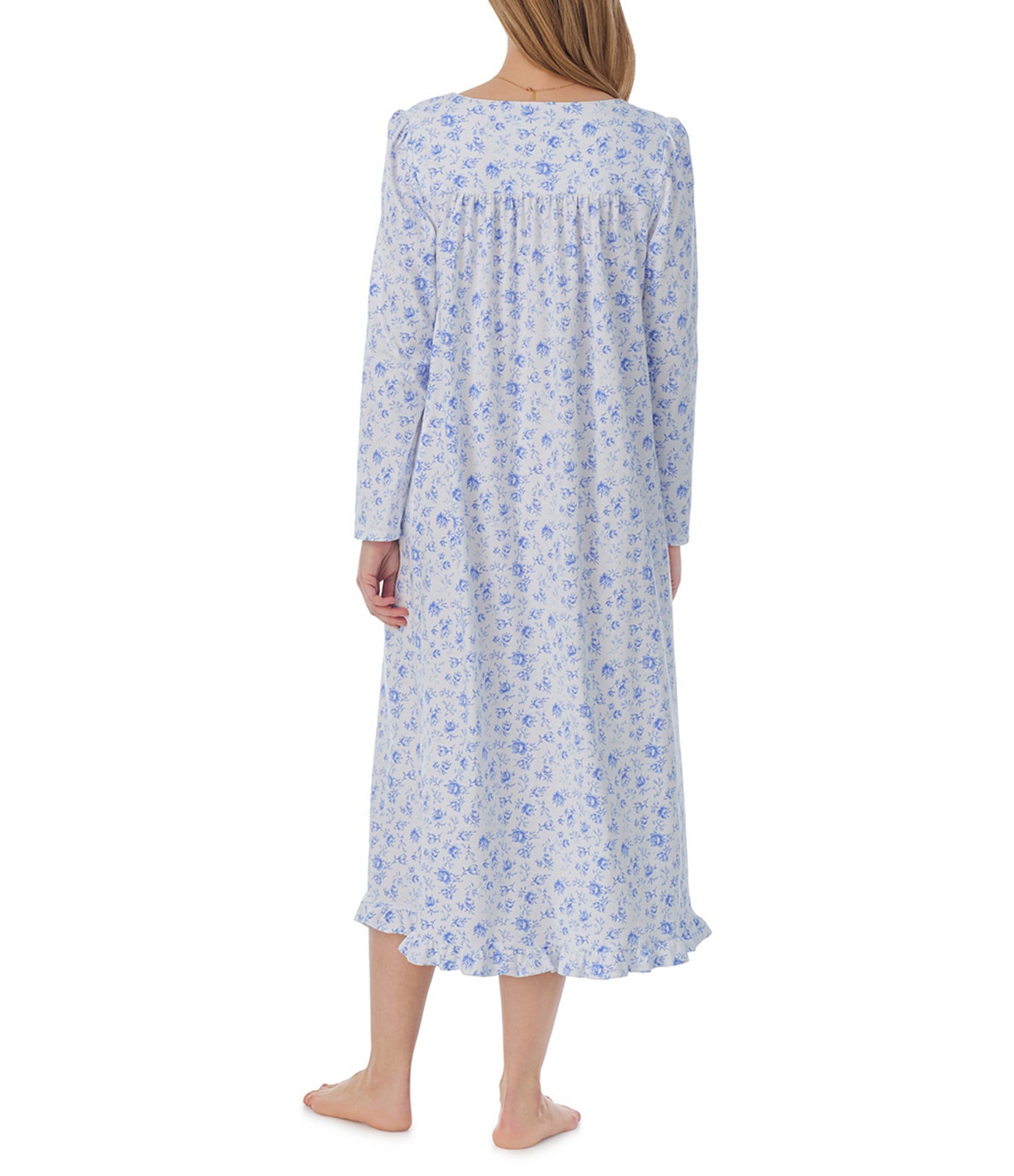 Eileen West Long Sleeve Sweetheart Neck Cotton Jersey Long Floral Nightgown