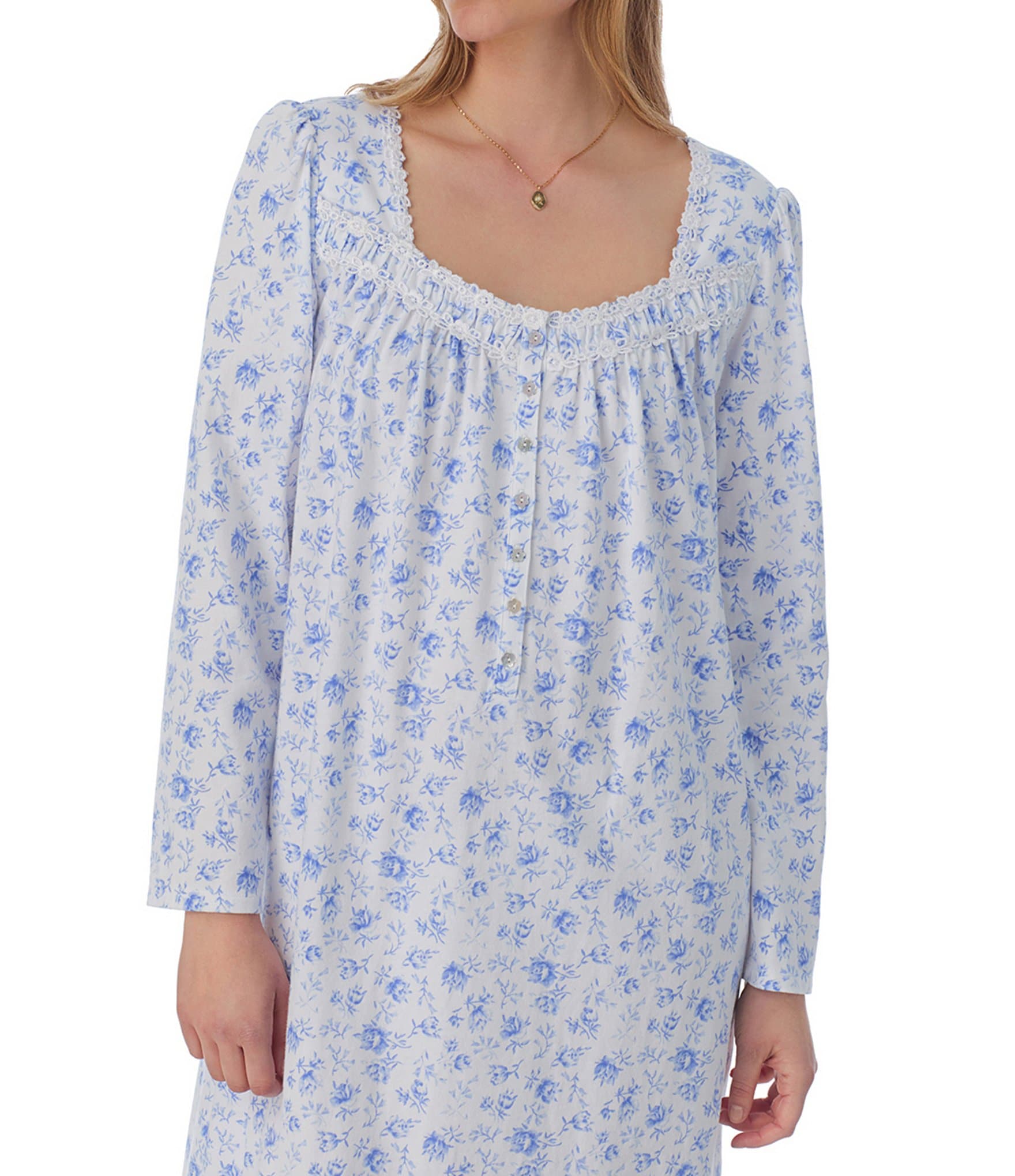 Eileen West Long Sleeve Sweetheart Neck Cotton Jersey Long Floral Nightgown