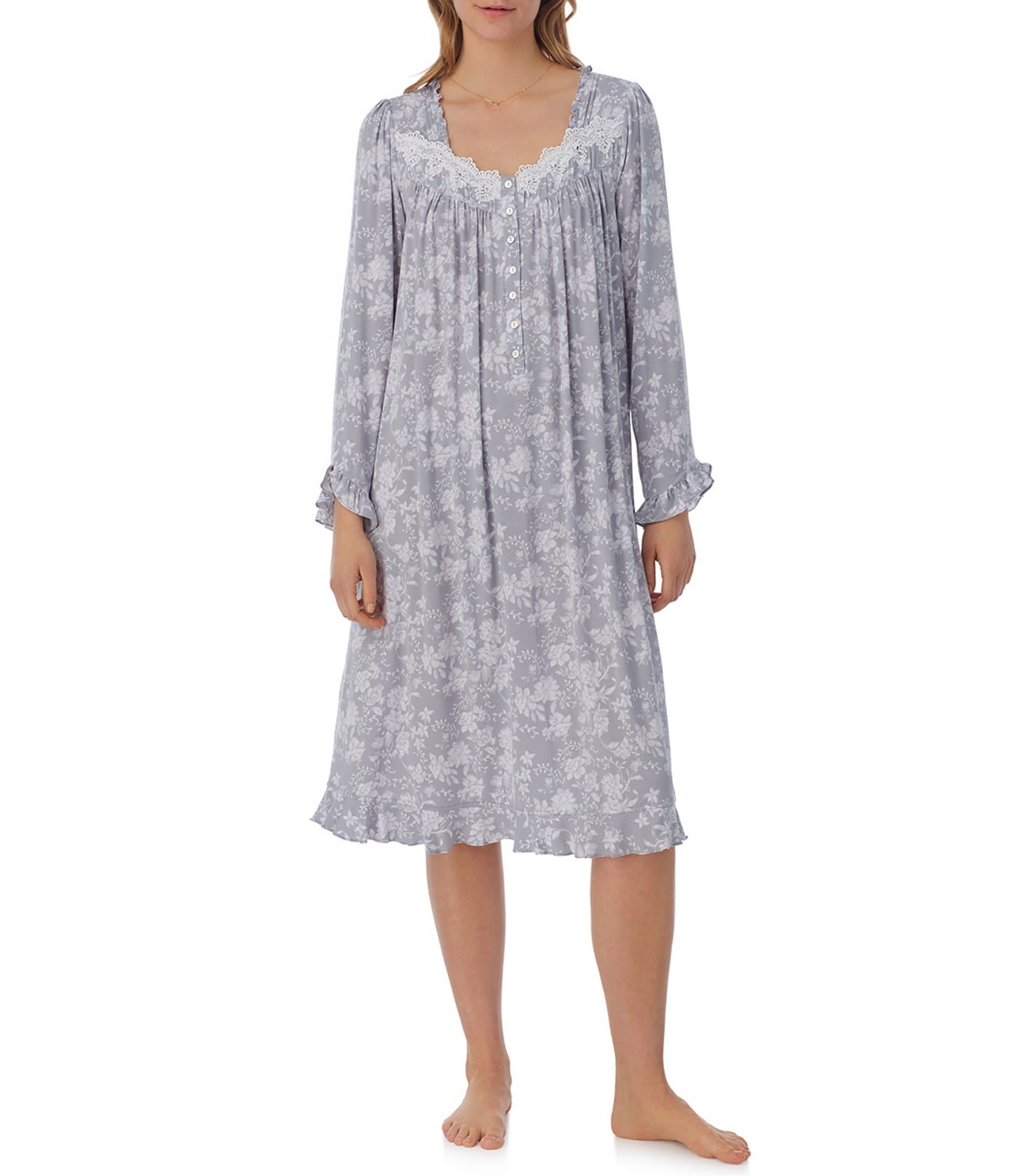 Eileen West Long Sleeve Sweetheart Neck Modal Jersey Floral Nightgown