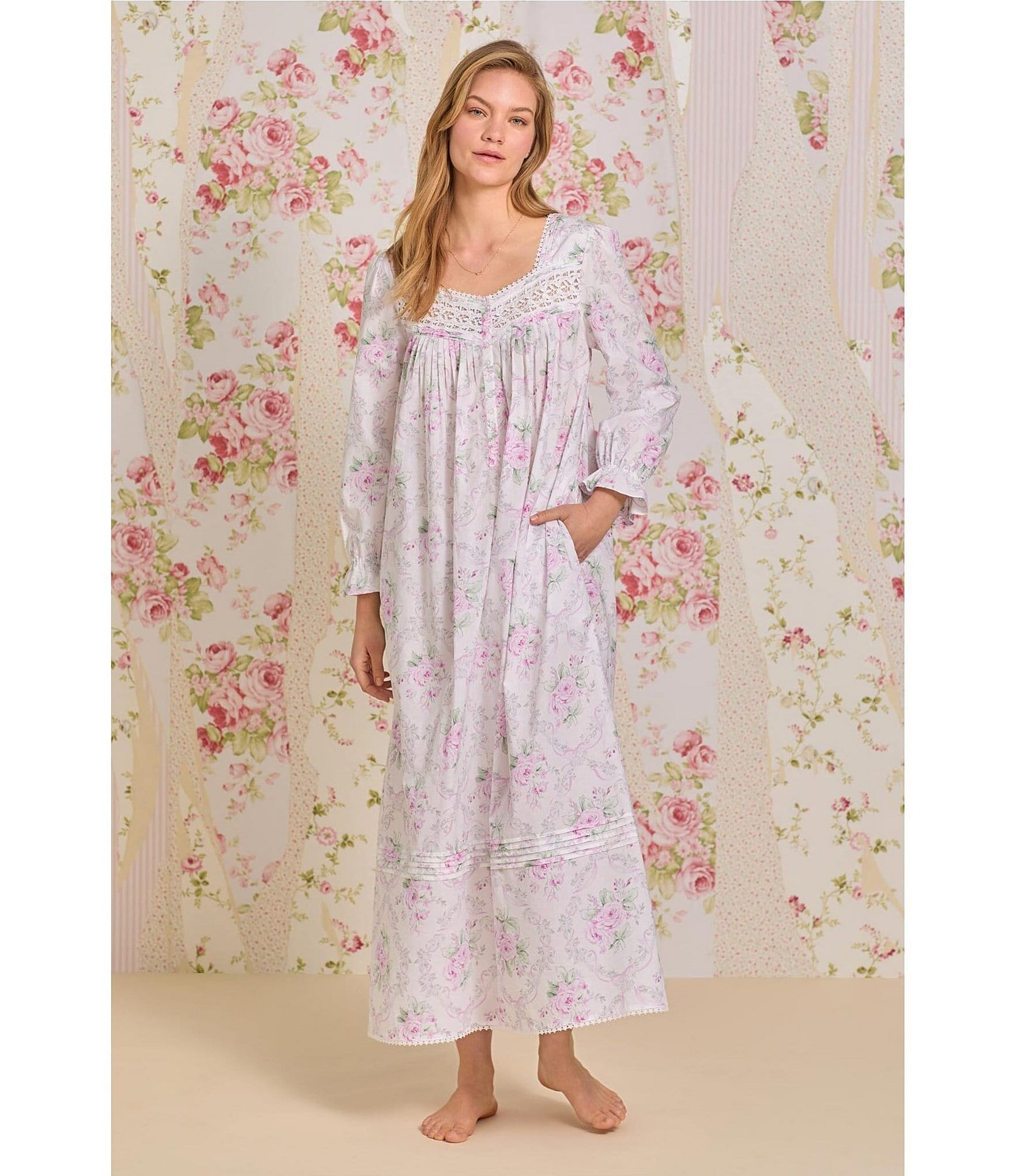 Eileen West Long Sleeve Sweetheart Neck Woven Ballet Nightgown