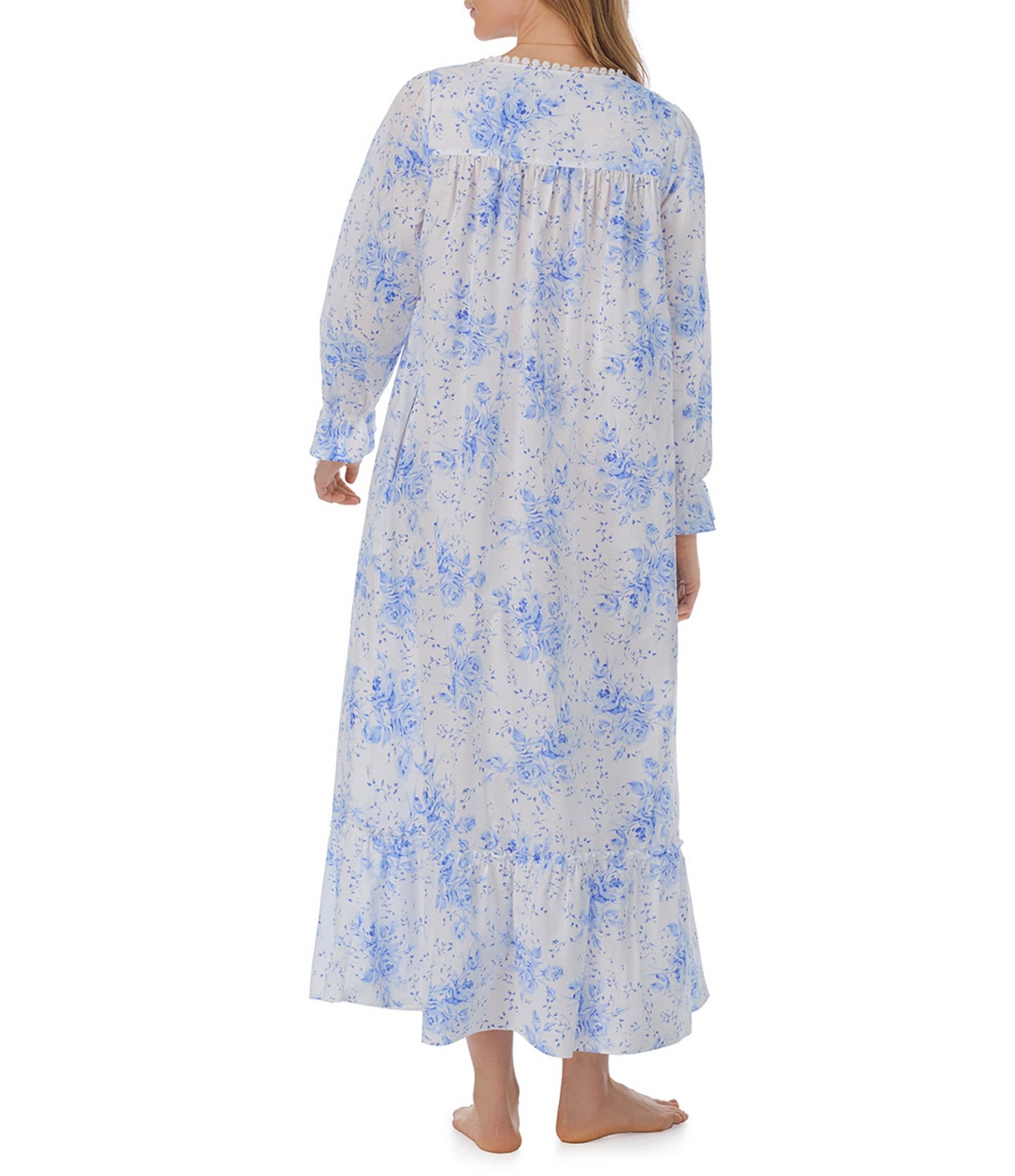 Eileen West Long Sleeve Sweetheart Neck Woven Floral Ballet Nightgown