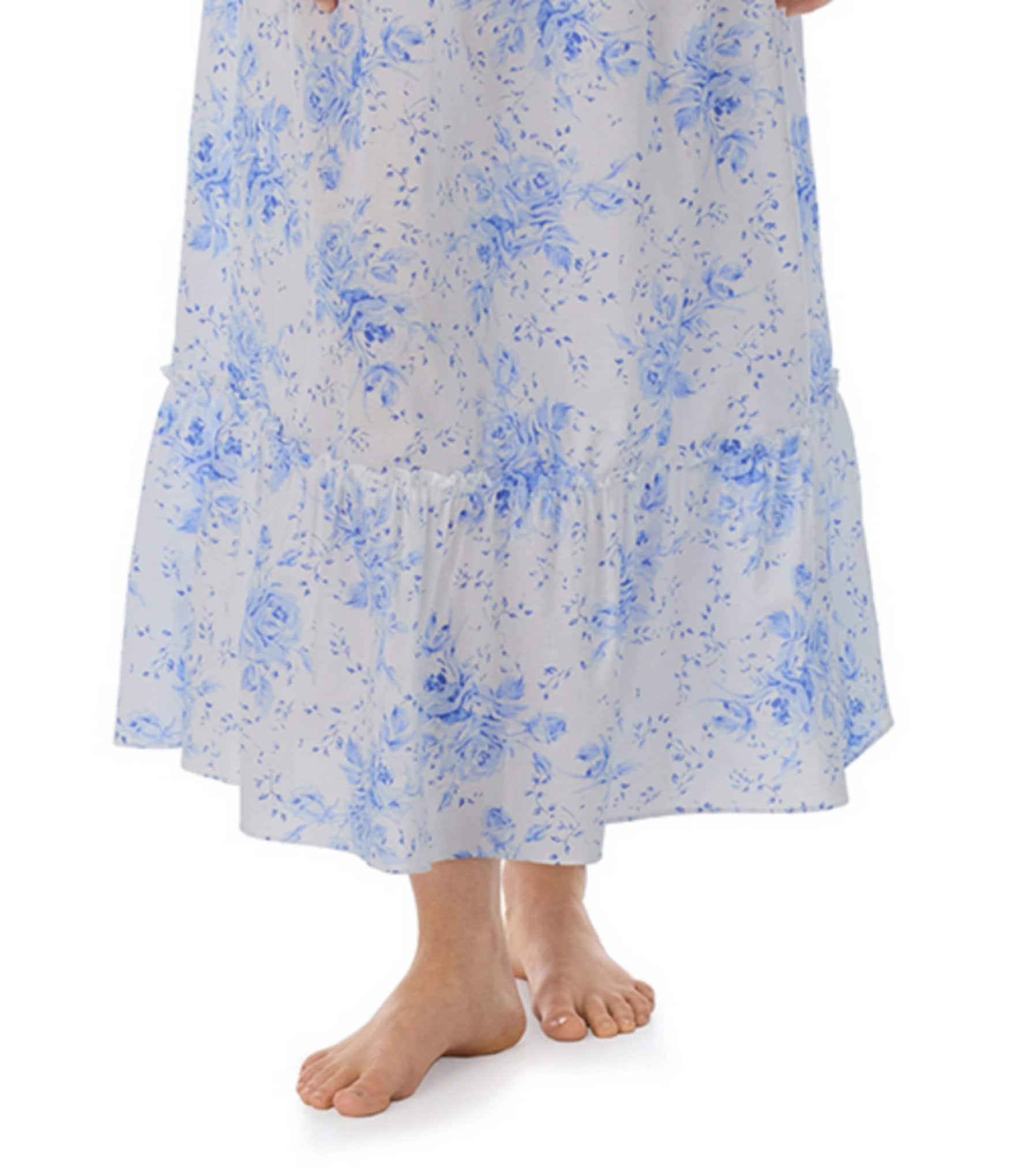 Eileen West Long Sleeve Sweetheart Neck Woven Floral Ballet Nightgown