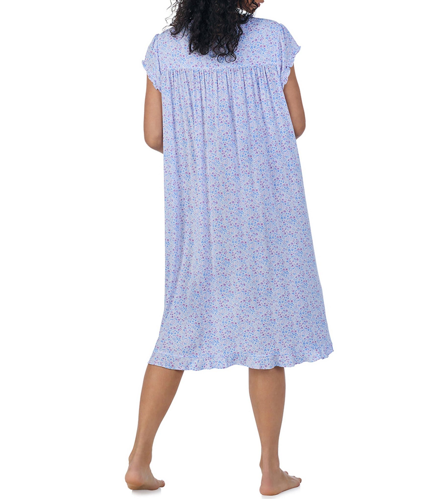 Eileen West Plus Size Blue Floral Print Cap Sleeve Knit Waltz Nightgown