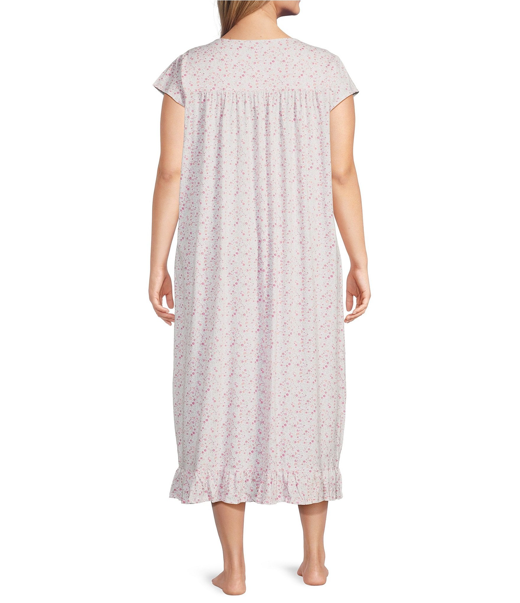 Eileen West Plus Size Floral Cap Sleeve Round Neck Jersey Knit Cotton Long Nightgown