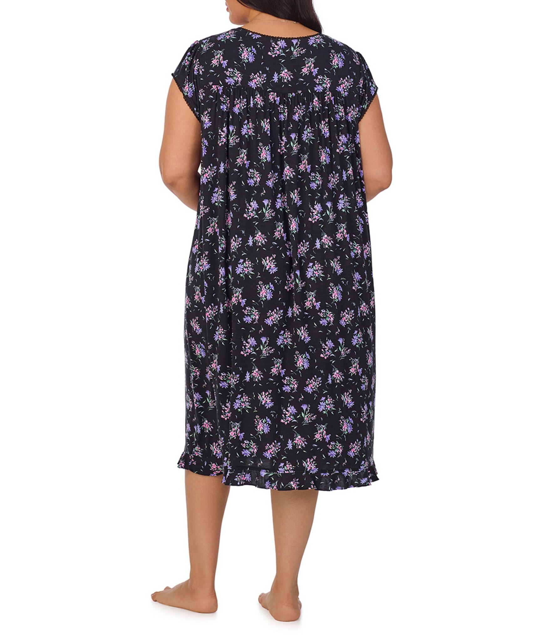 Eileen West Plus Size Floral Cap Sleeve Sweetheart Neck Modal Jersey Knit Waltz Nightgown