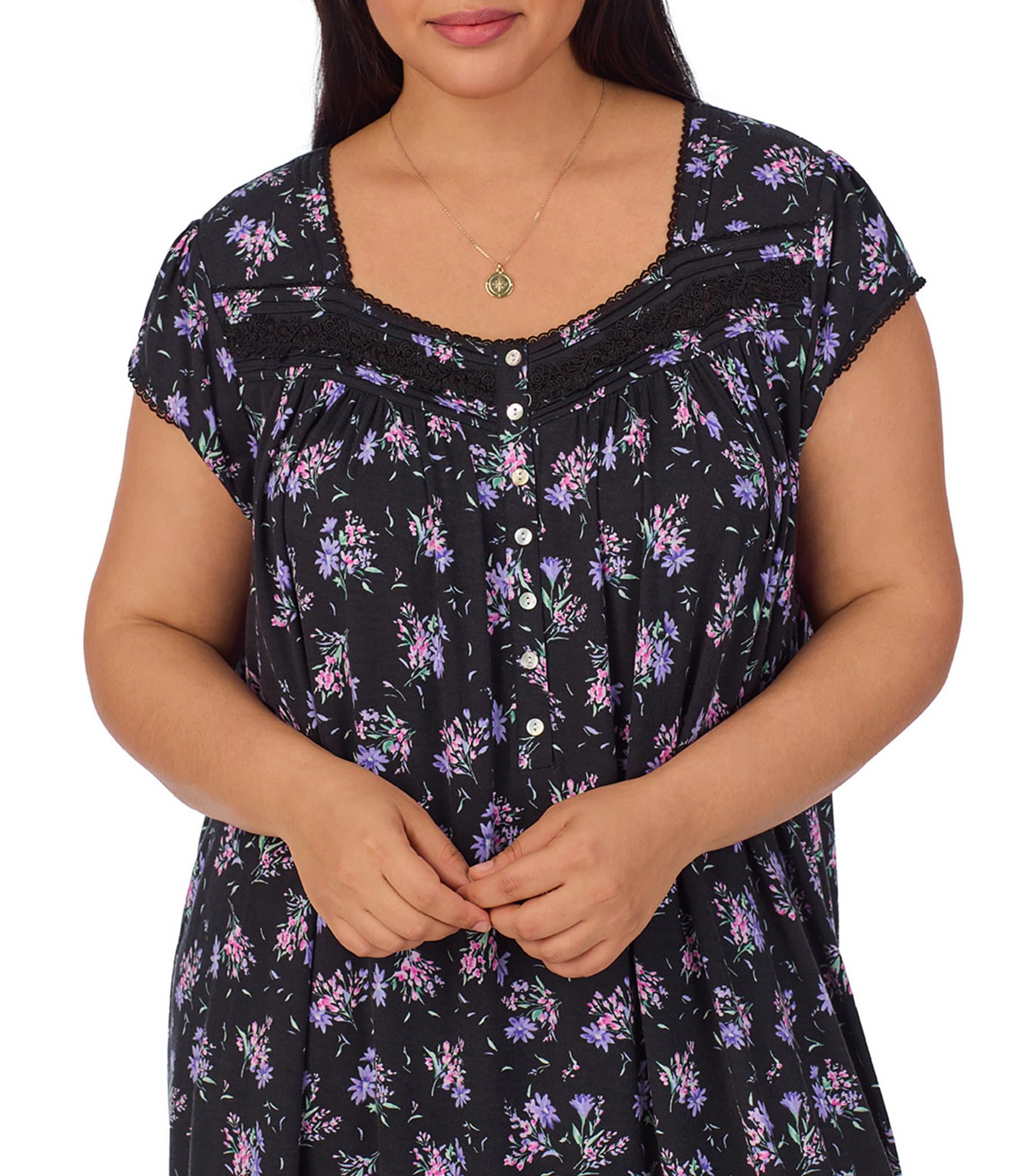 Eileen West Plus Size Floral Cap Sleeve Sweetheart Neck Modal Jersey Knit Waltz Nightgown