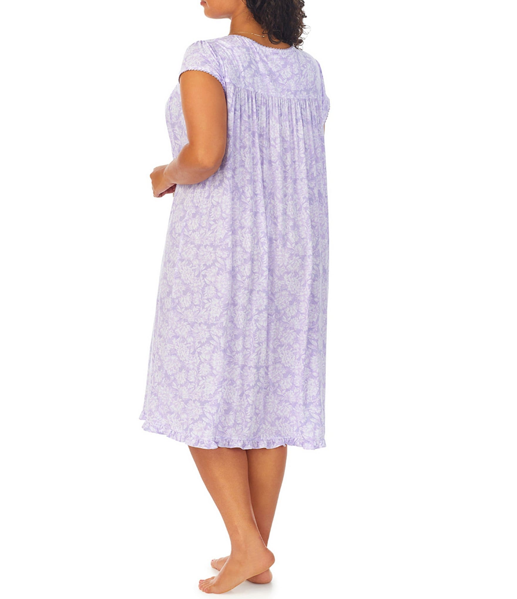 Eileen West Plus Size Floral Modal Jersey Cap Sleeve Sweetheart Neck Waltz Nightgown