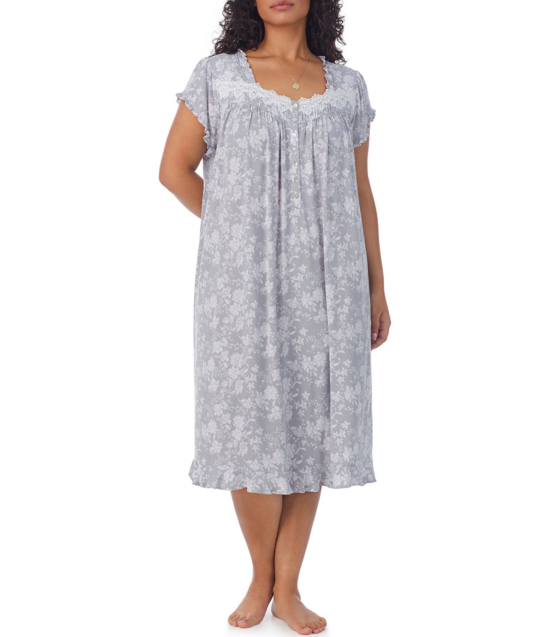 Eileen West Plus Size Floral Modal Knit Short Sleeve Sweetheart Neck Nightgown