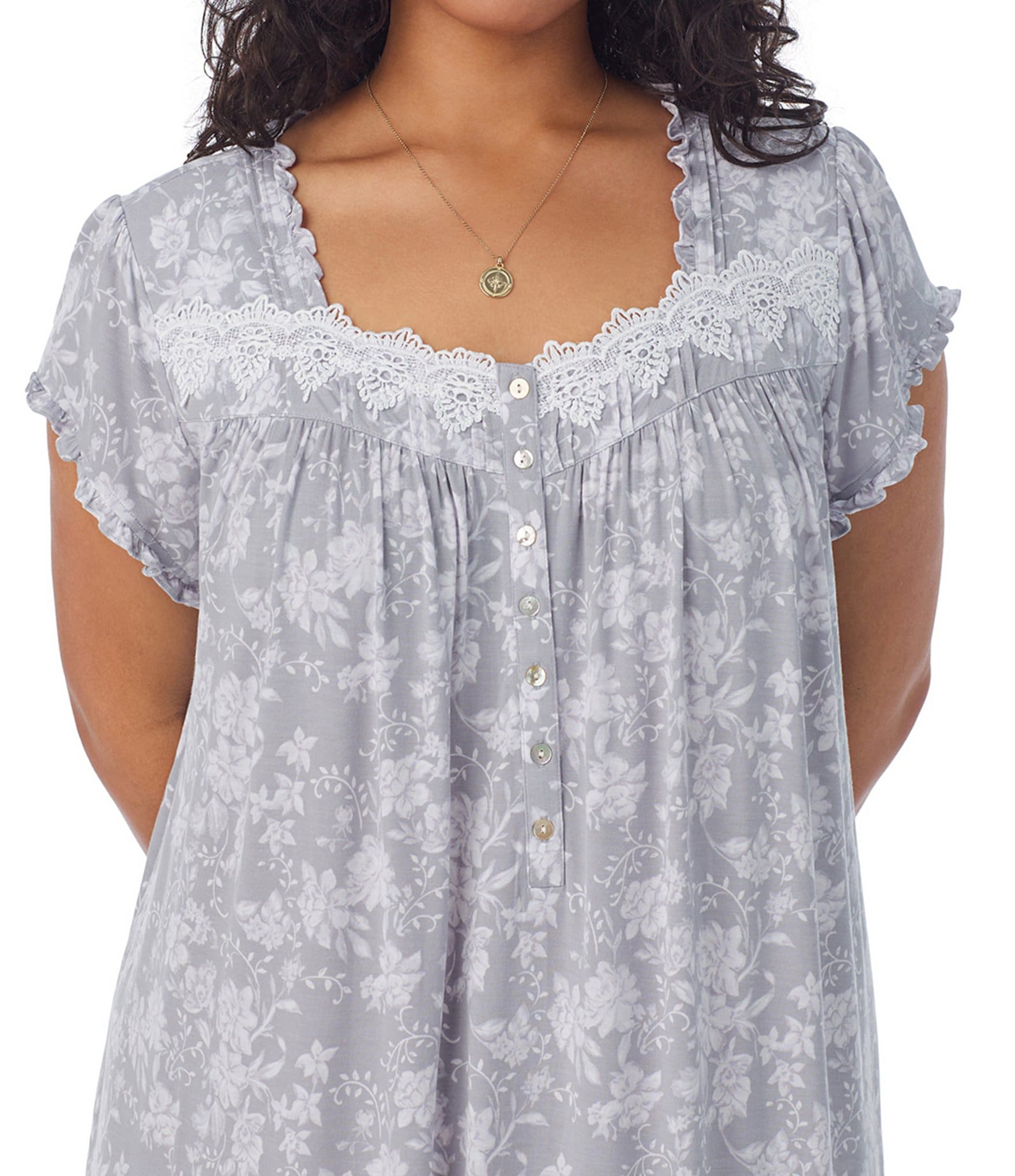 Eileen West Plus Size Floral Modal Knit Short Sleeve Sweetheart Neck Nightgown