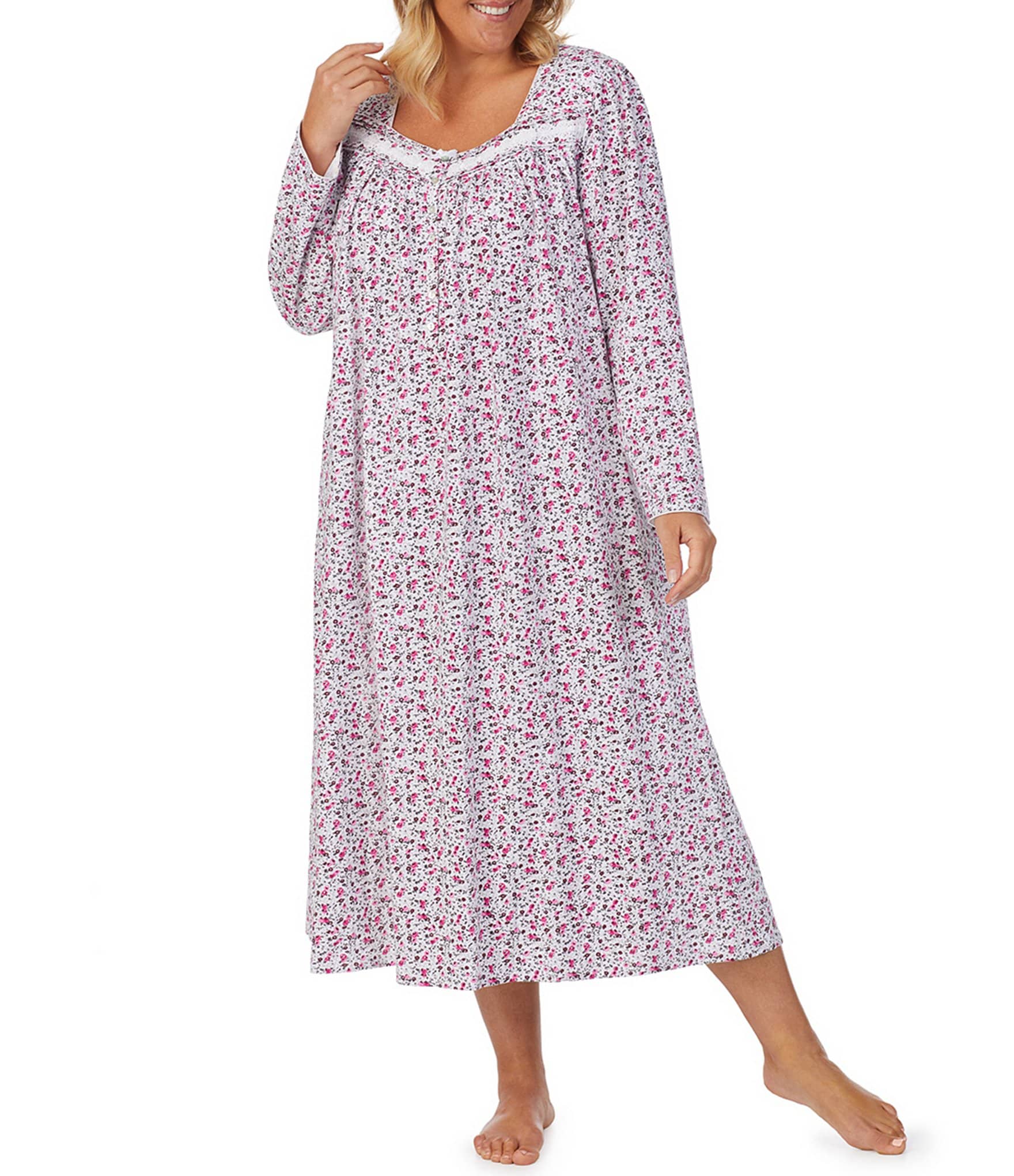Eileen West Plus Size Floral Print Long Sleeve Nightgown | Dillard's