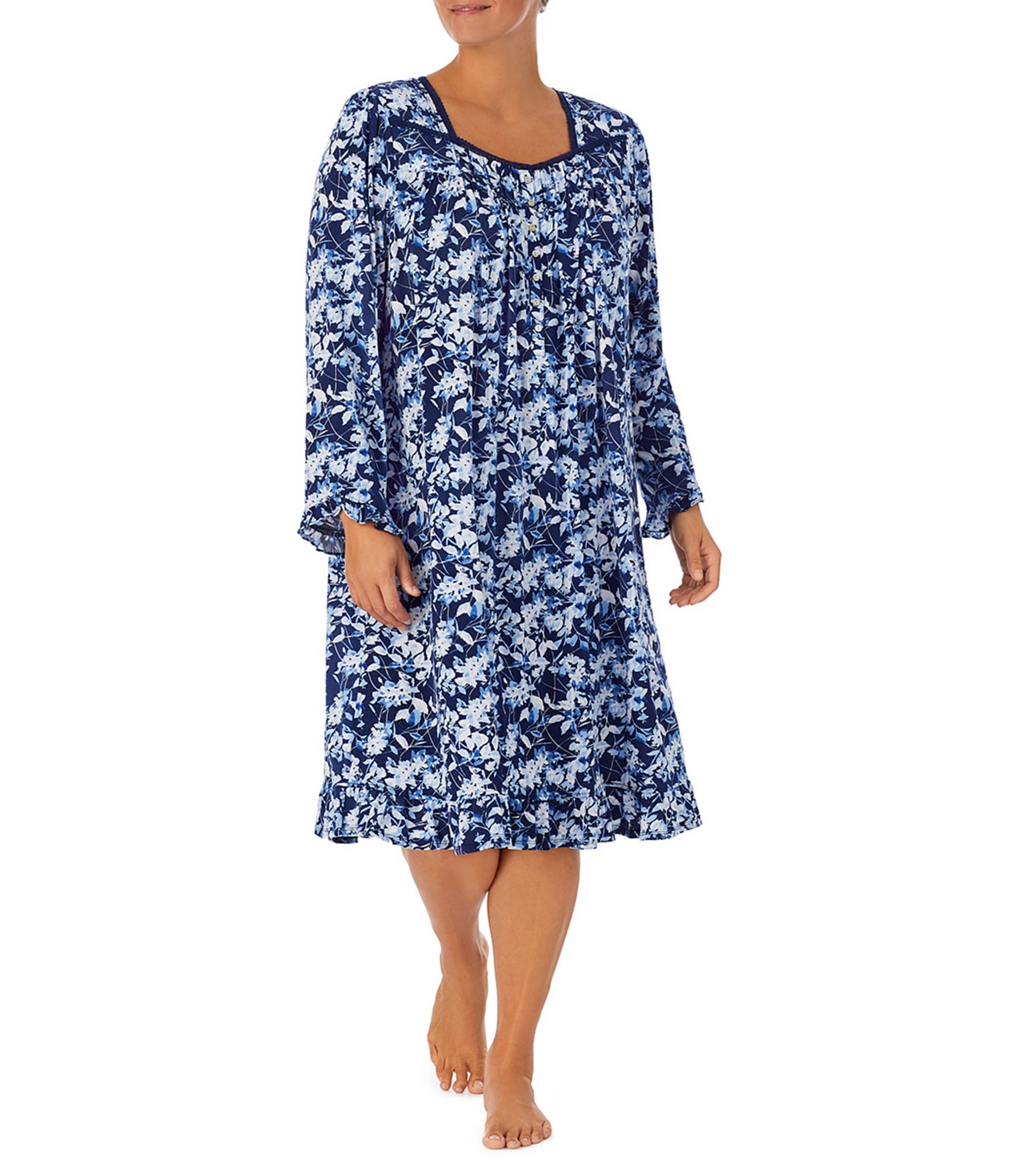 Eileen West Plus Size Floral Print Long Sleeve Square Neck Modal Waltz  Nightgown | Dillard's