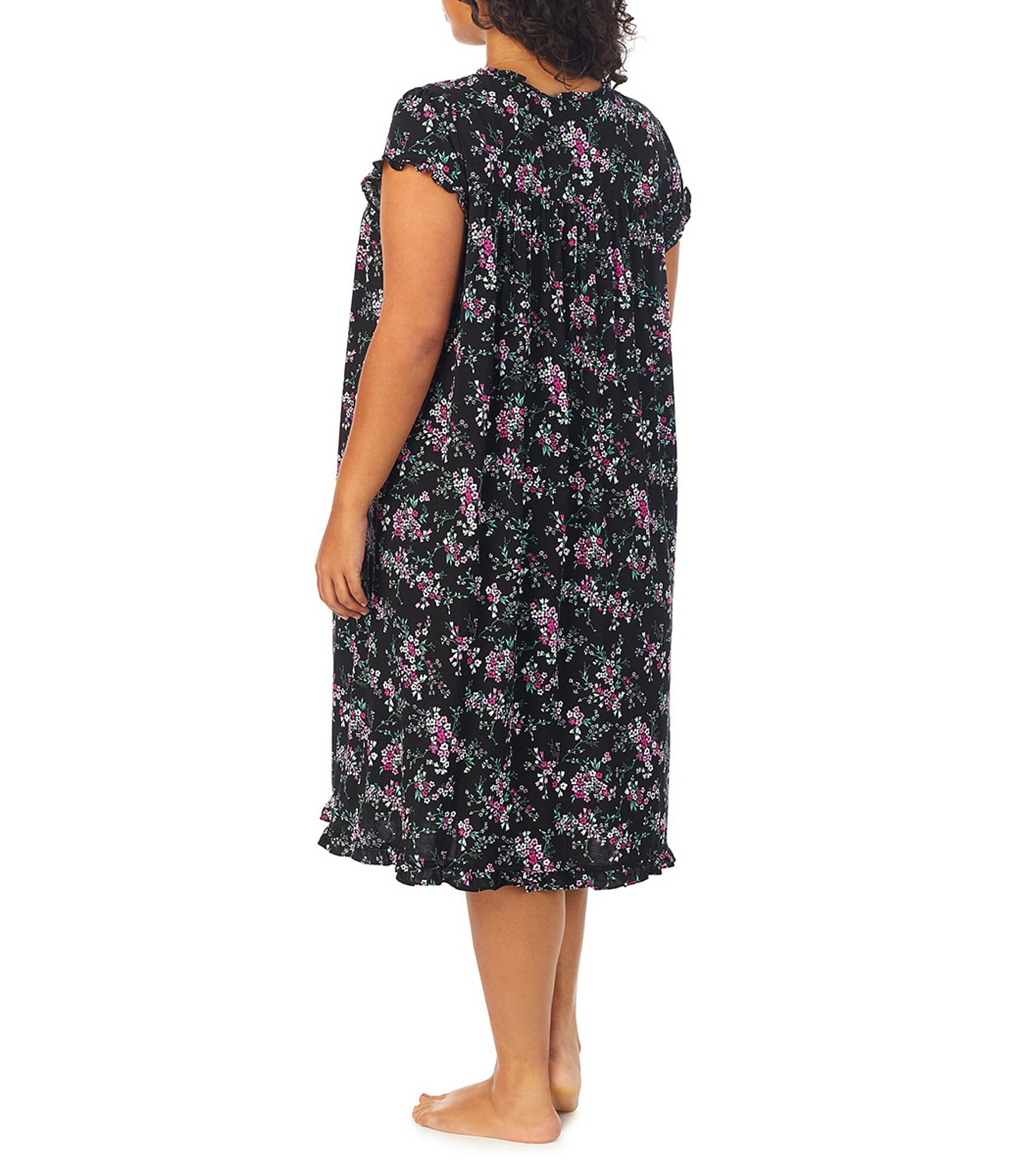 Eileen West Plus Size Floral Print Modal Jersey Sweetheart Neck Ruffle Cap Sleeve Waltz Nightgown