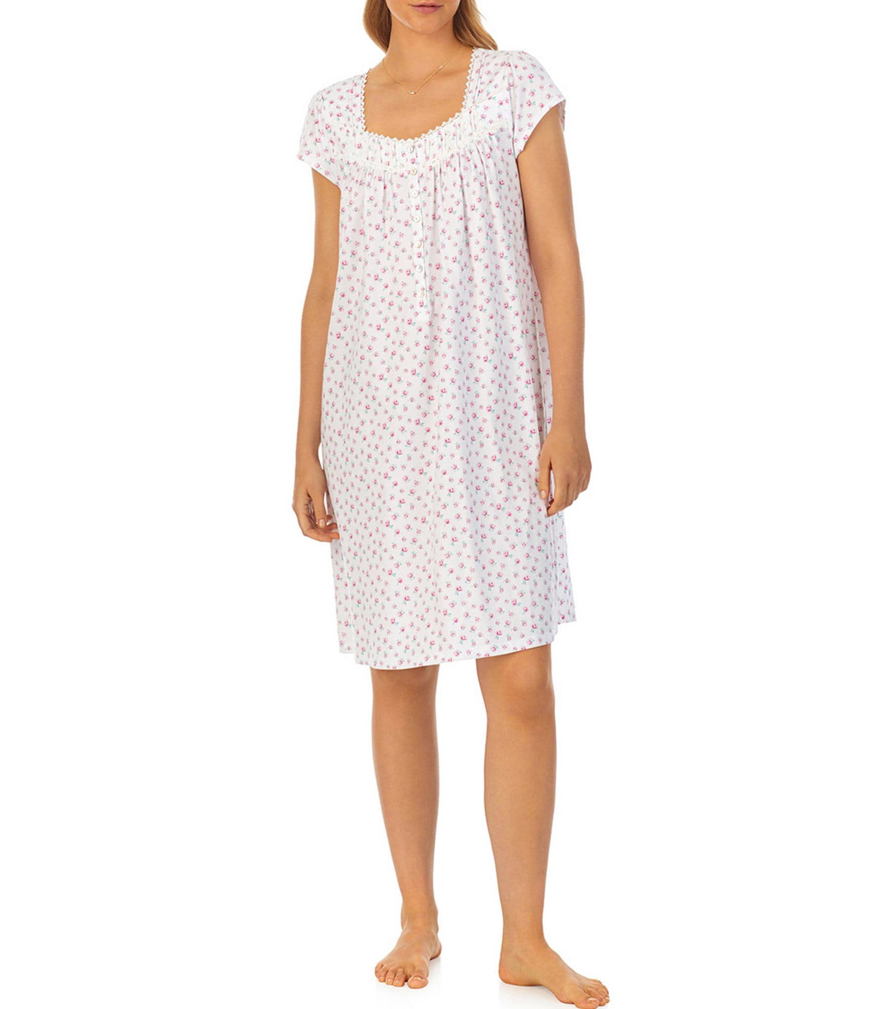 Eileen West Rose Floral Cotton Jersey Sweetheart Neck Short Nightgown ...