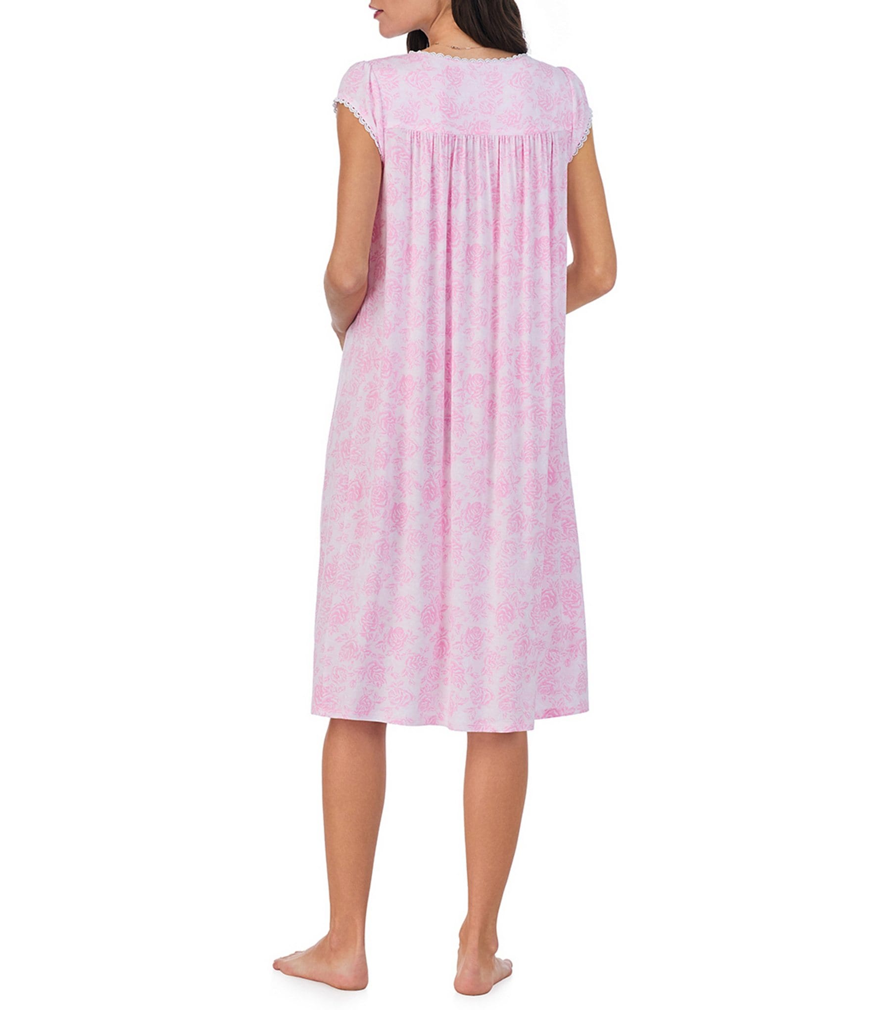 Eileen West Rose Print Cap Sleeve Sweetheart Neck Jersey Knit Waltz Short Nightgown