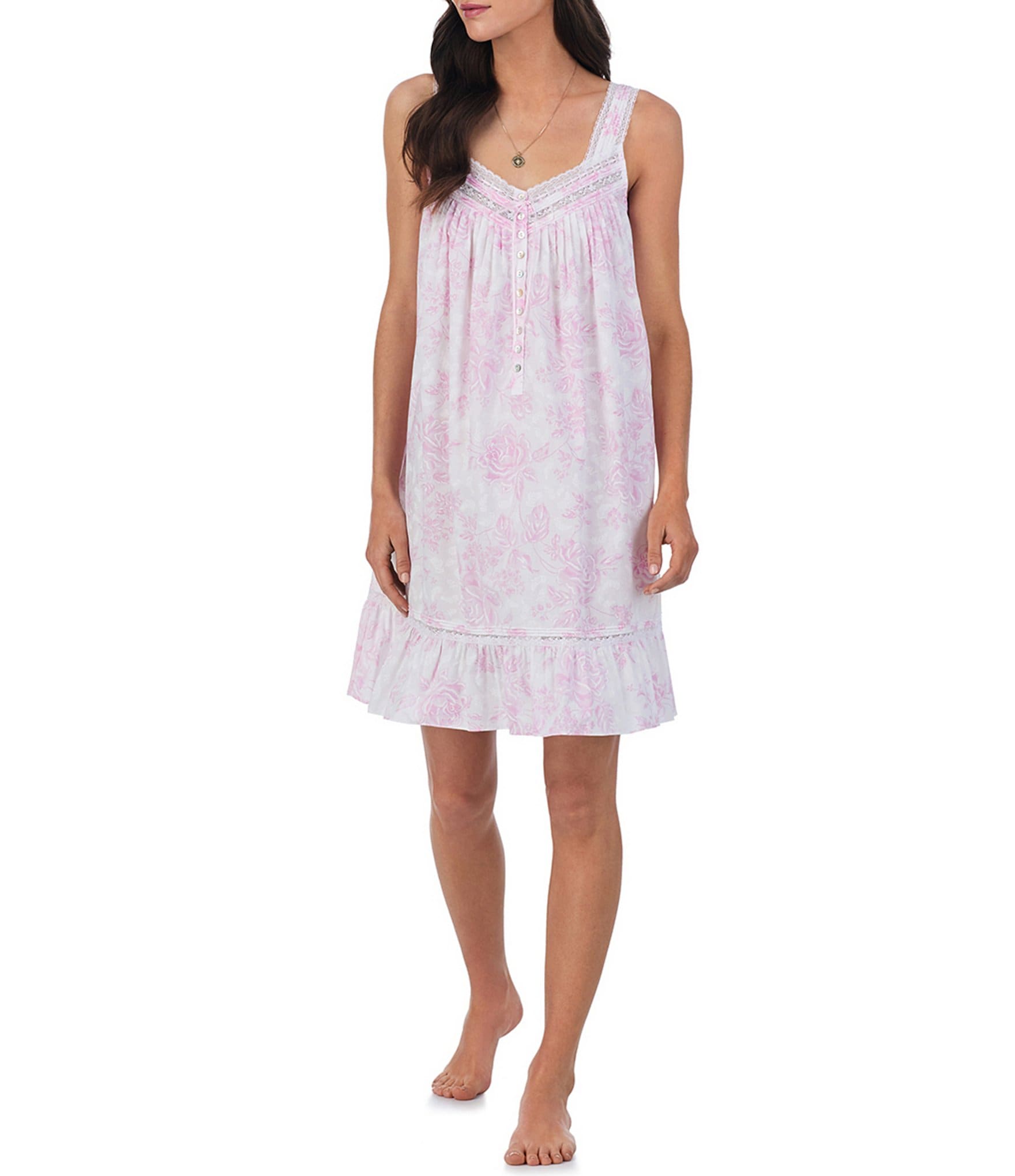 Eileen West Rose Print Sleeveless Sweetheart Neck Woven Chemise