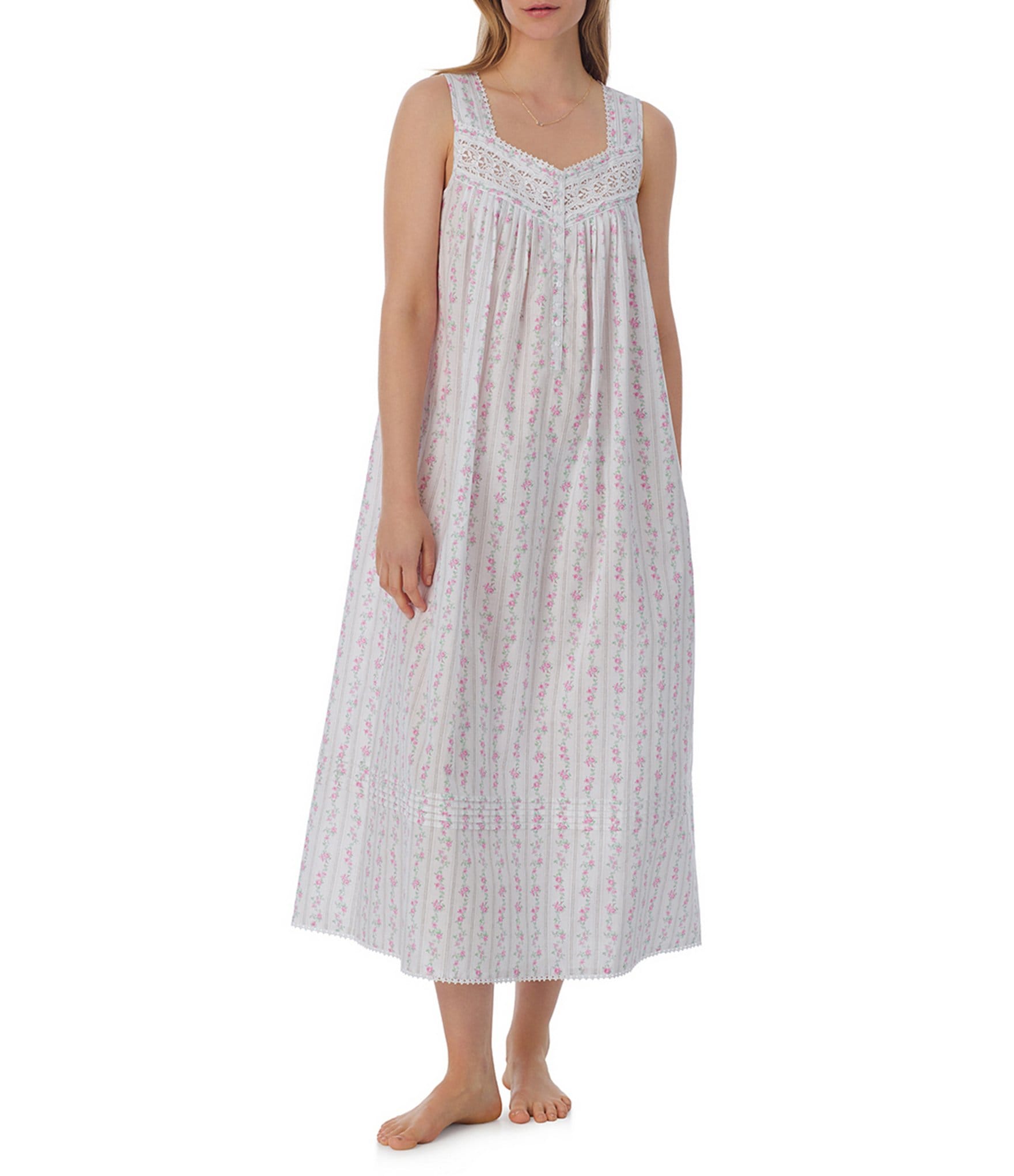 Eileen West Sleeveless Sweetheart Neck Woven Floral Striped Ballet Nightgown