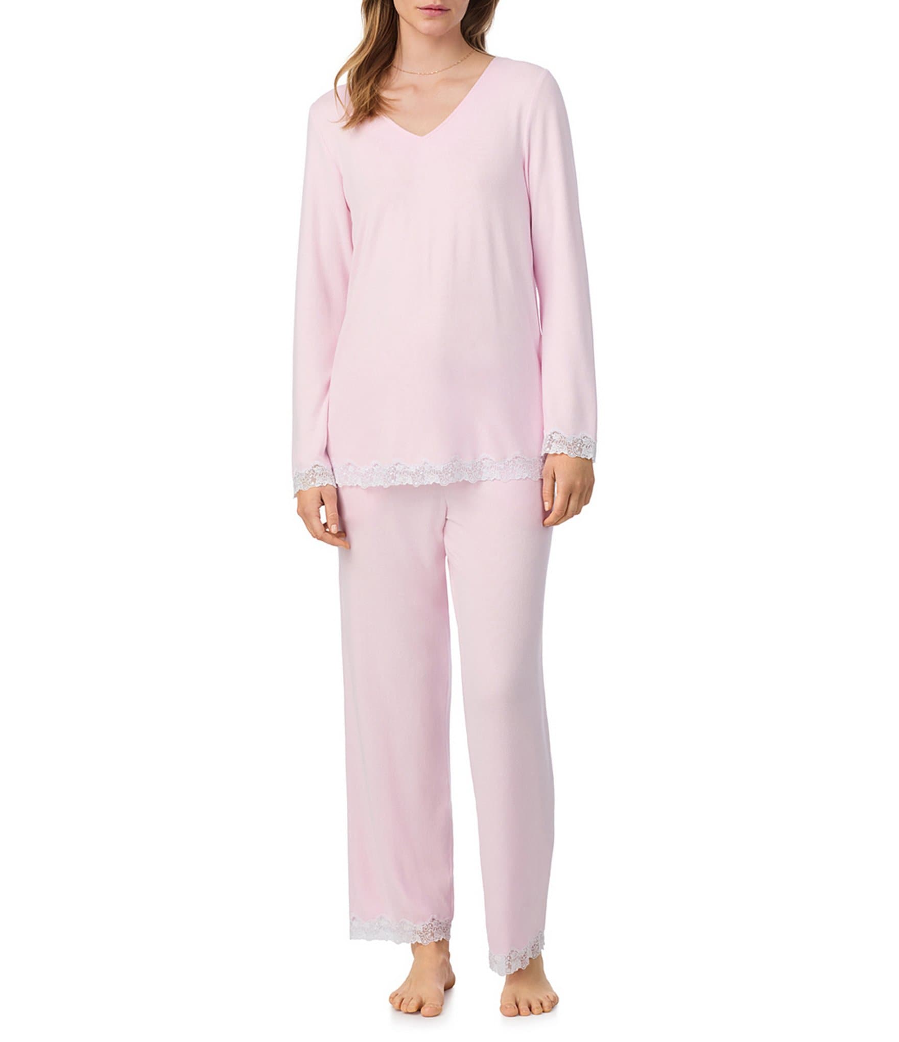 Eileen West Solid Long Sleeve V-Neck Knit Pant Pajama Set
