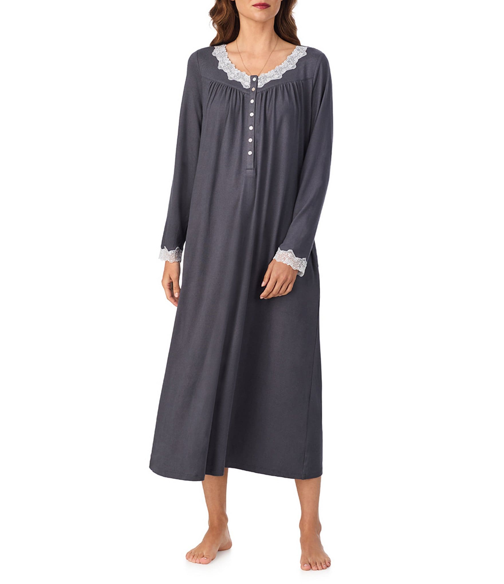 chinese dress ladies Women's Long Sleeve Nightgown Cotton Sleeping Gown