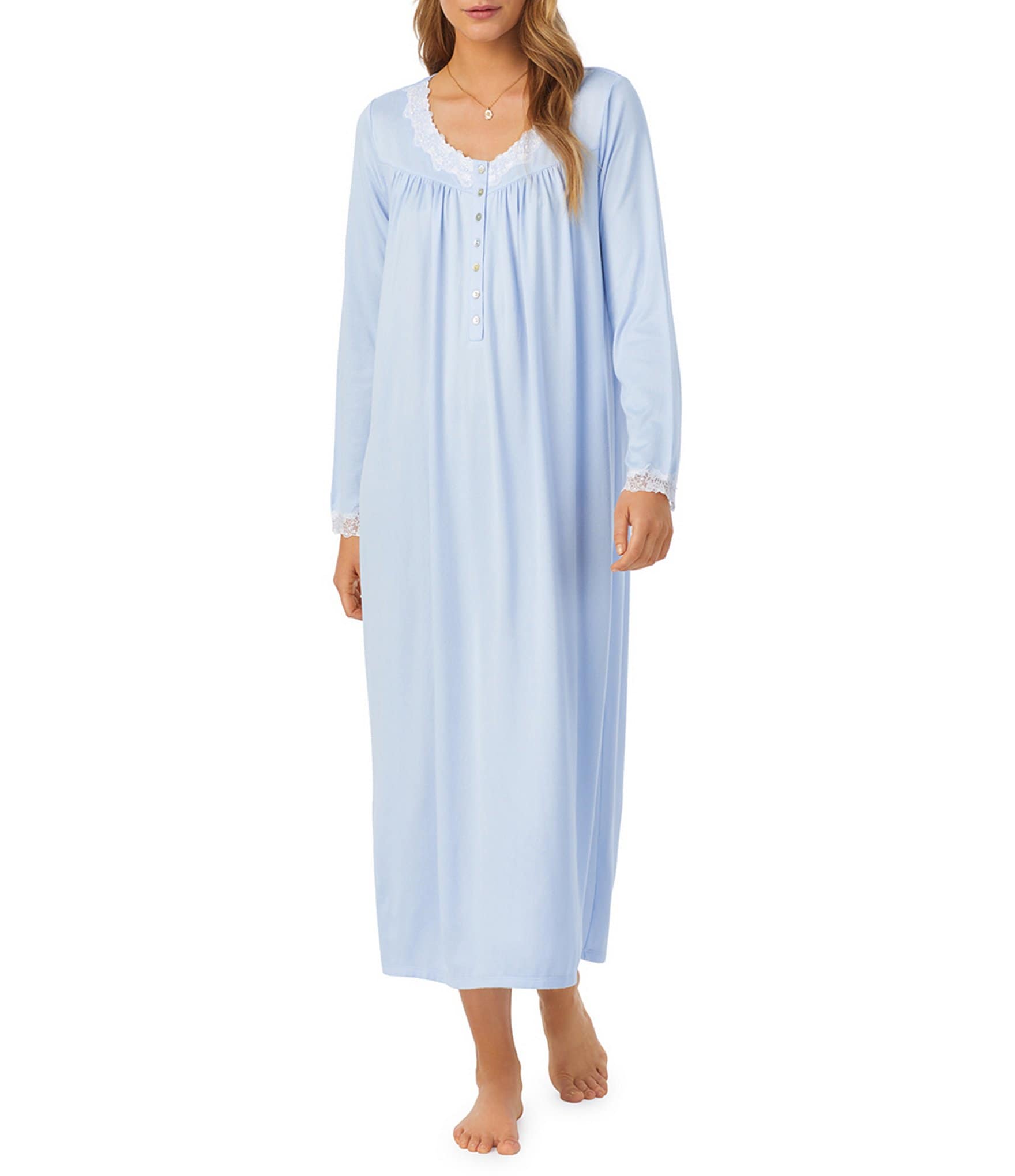 Eileen West Solid Sweater Knit Long Sleeve V-Neck Nightgown