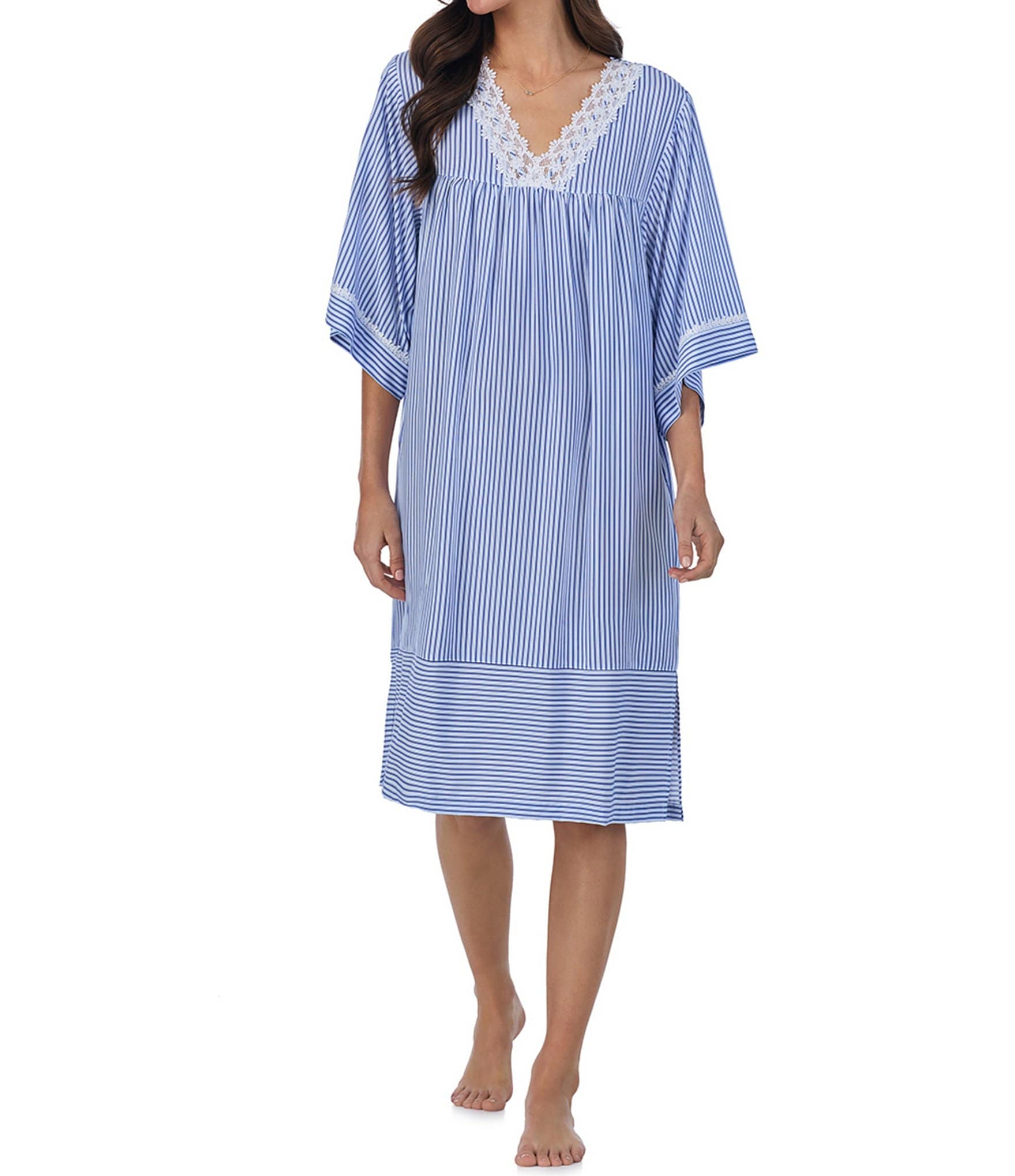 Eileen West Solid Woven Long Sleeve V-Neck Poet Nightshirt