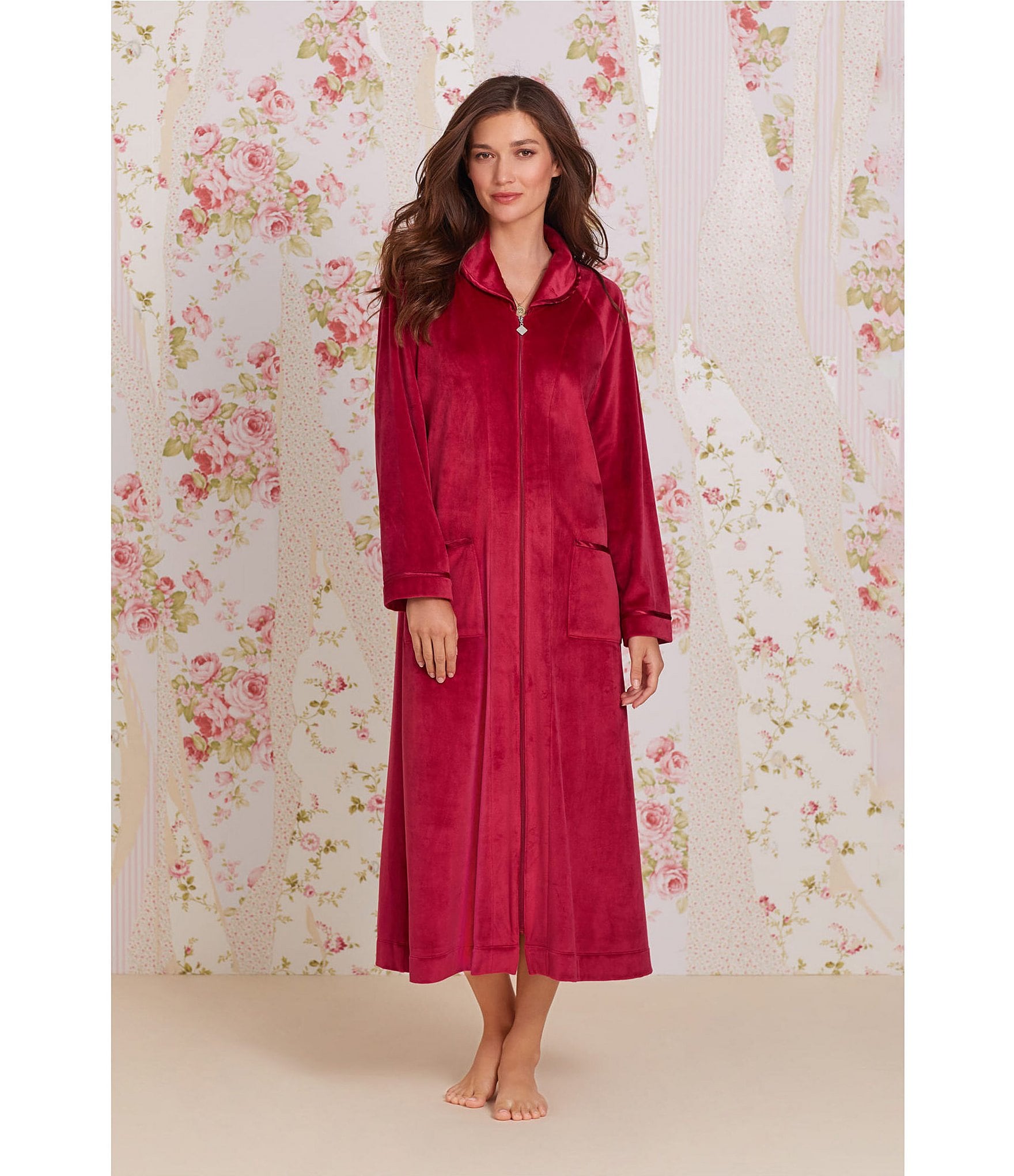 Cozy Velour Long Sleeve Zip-Front Robe