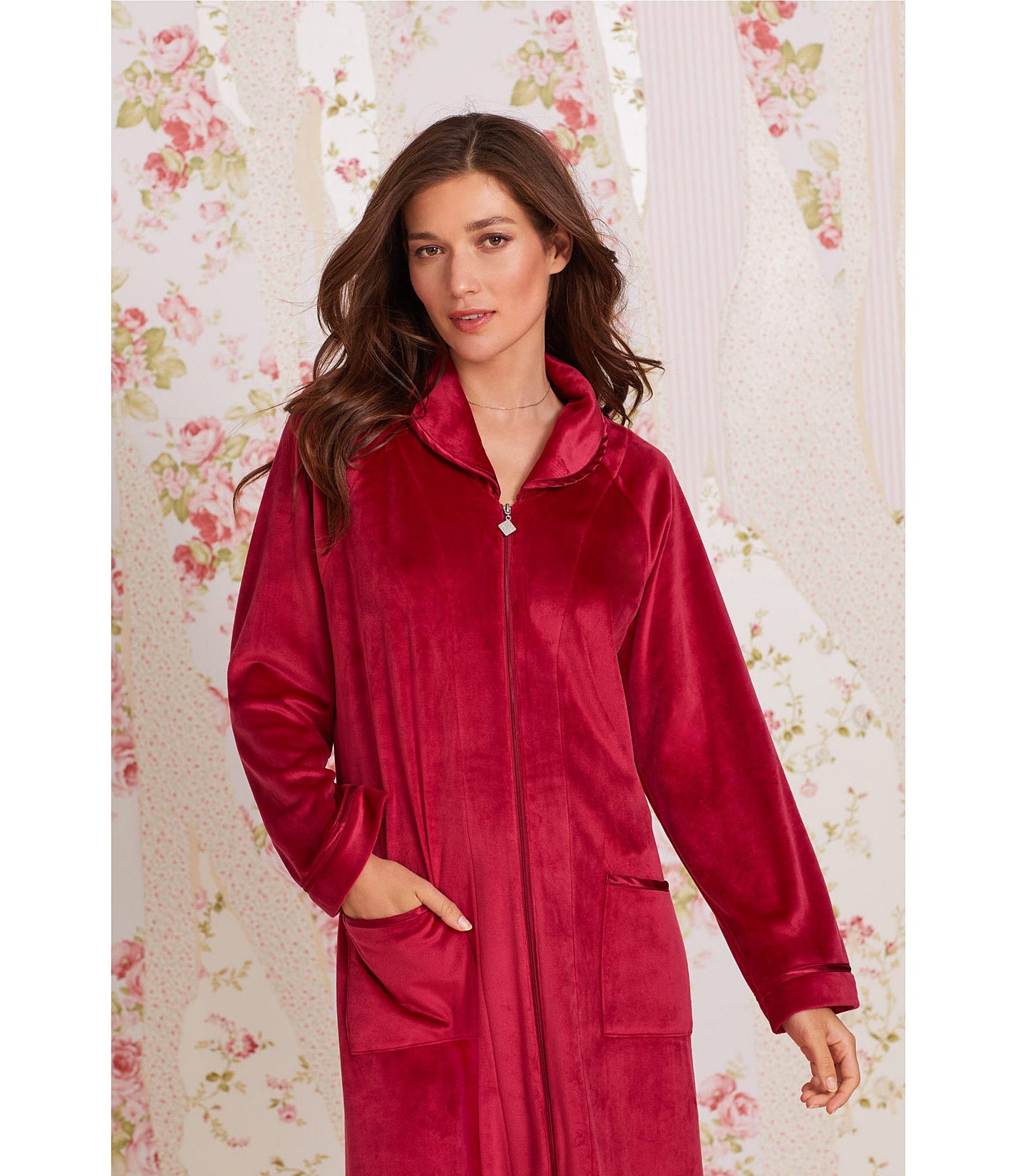 Cozy Velour Long Sleeve Zip-Front Robe