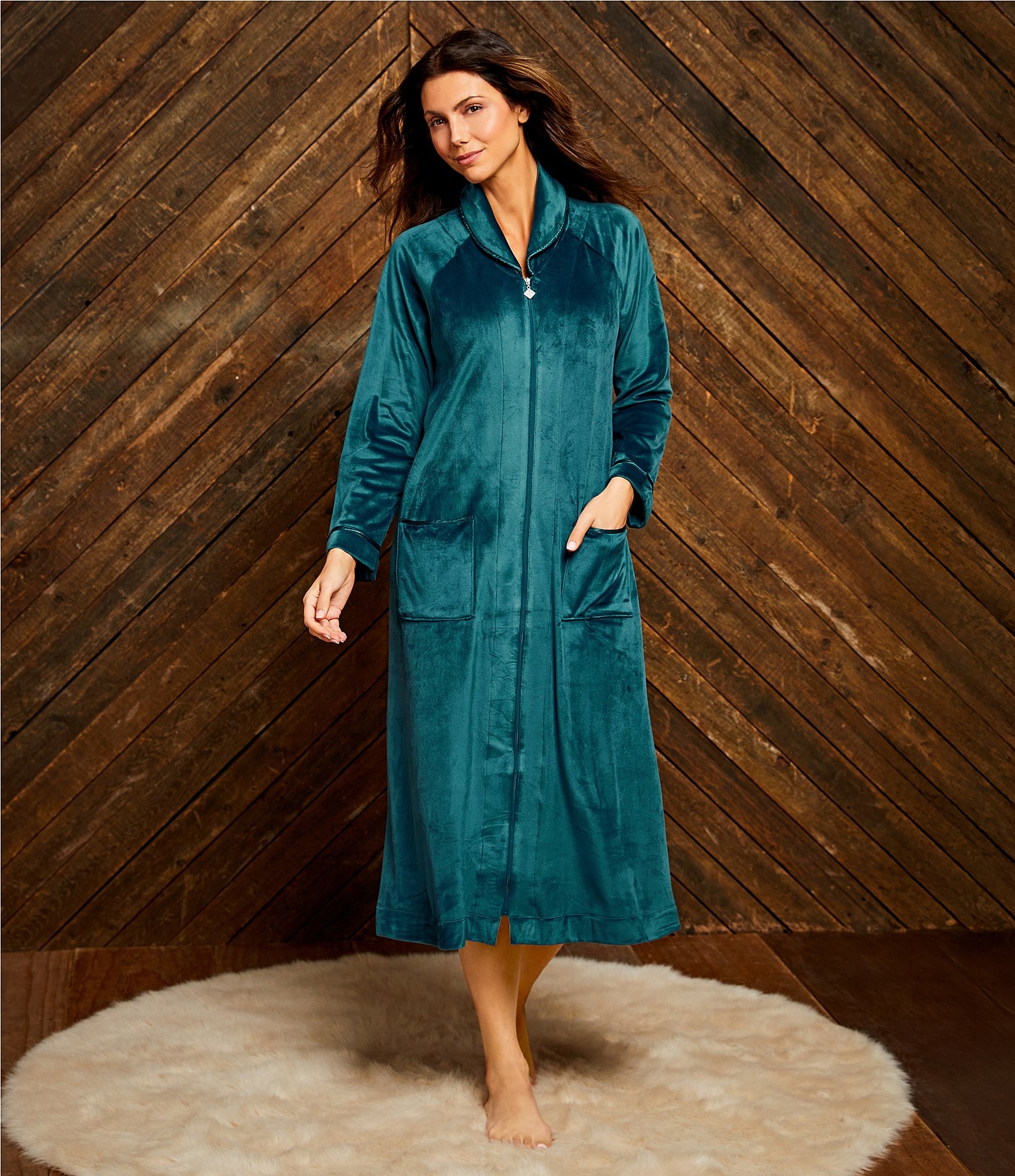 Cozy Velour Long Sleeve Zip-Front Robe