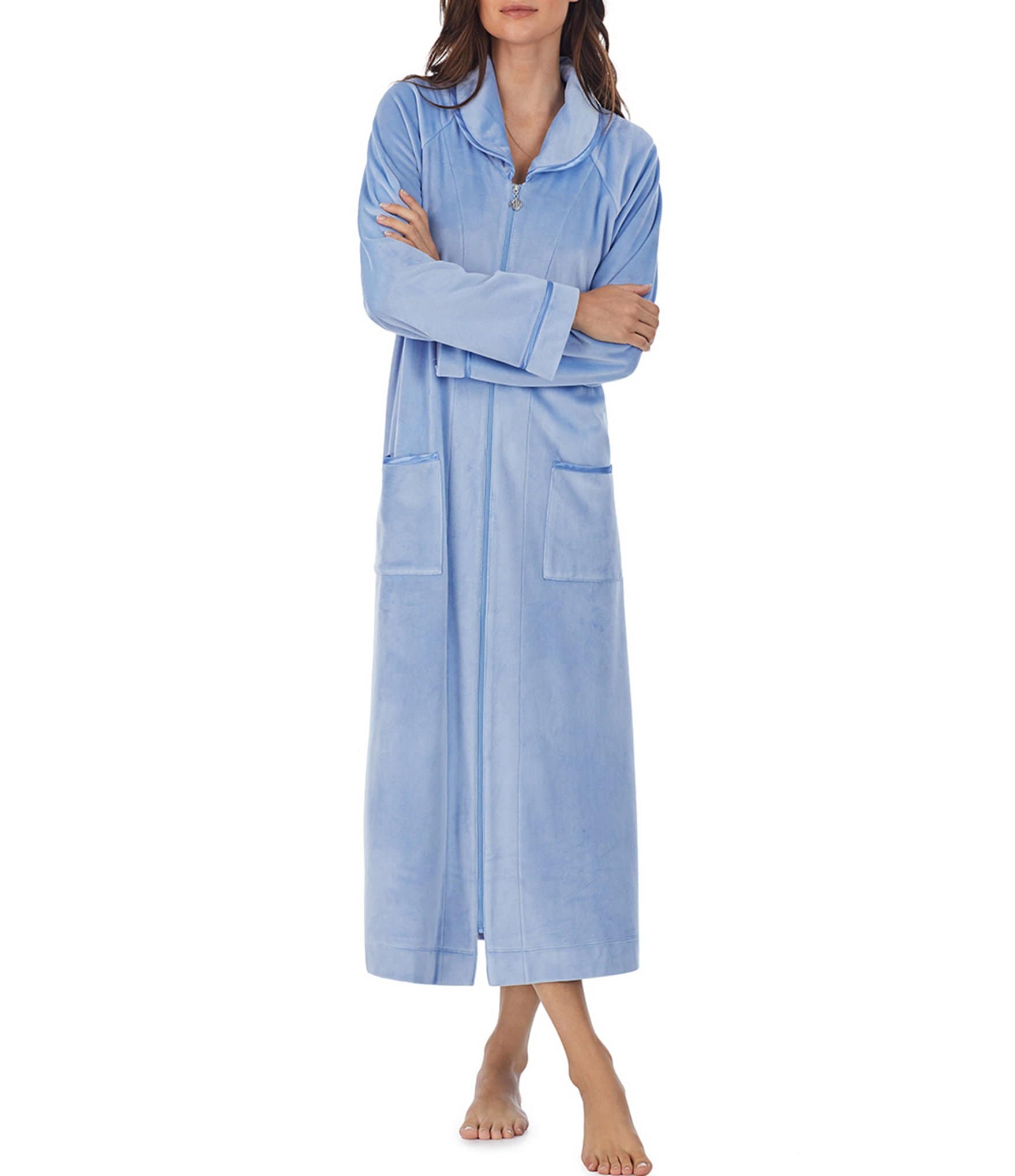 Velour robes zip front on sale petite