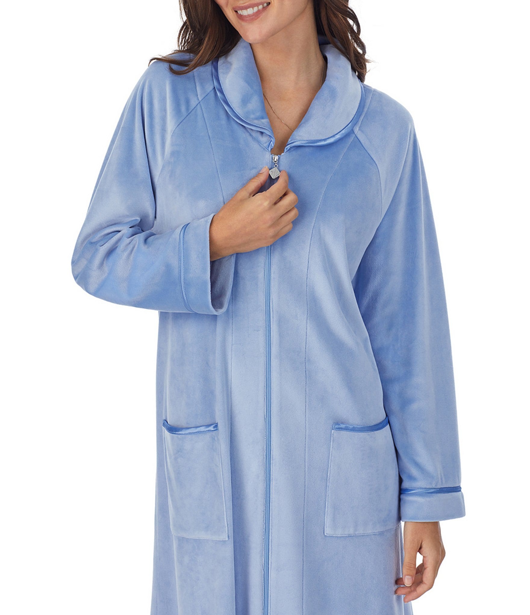 Eileen West Velour Full Zip Long Cozy Caftan Robe