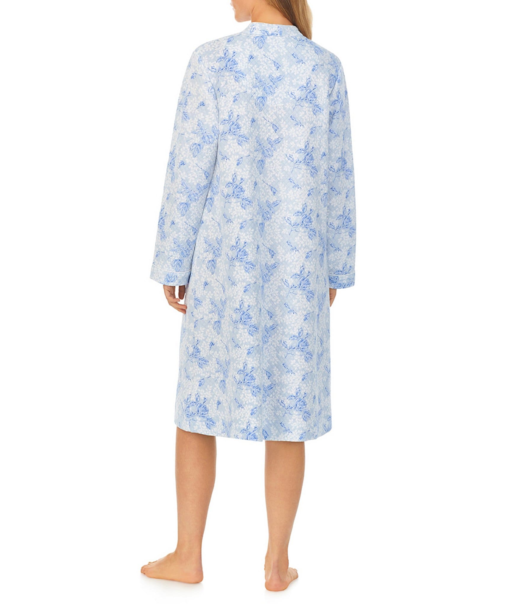 Eileen West Waltz Floral Diamond Quilted Long Sleeve Zip-Front Waltz Robe