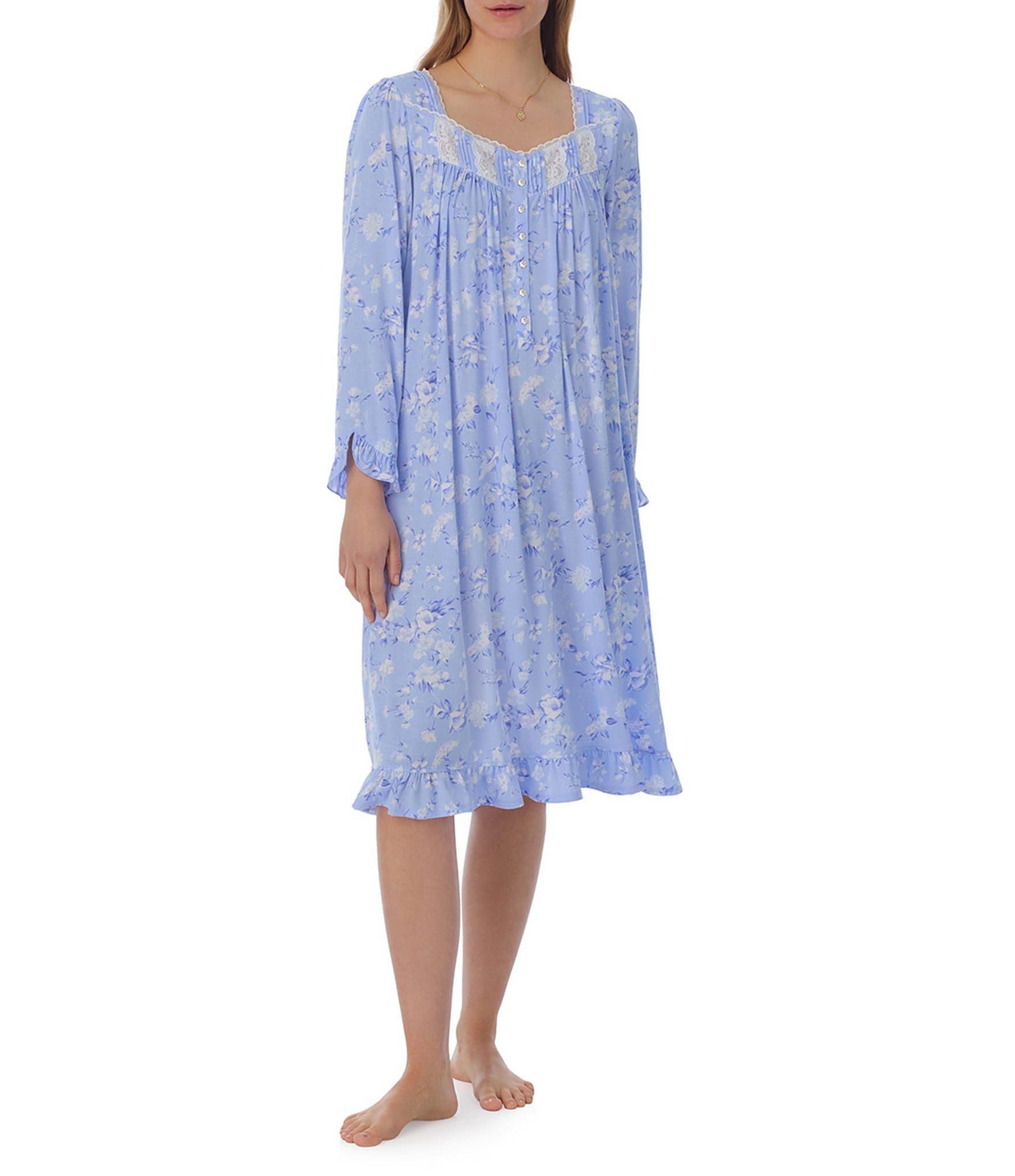 Eileen West Waltz Long Sleeve Sweetheart Neck Floral Modal Jersey Knit Waltz Nightgown