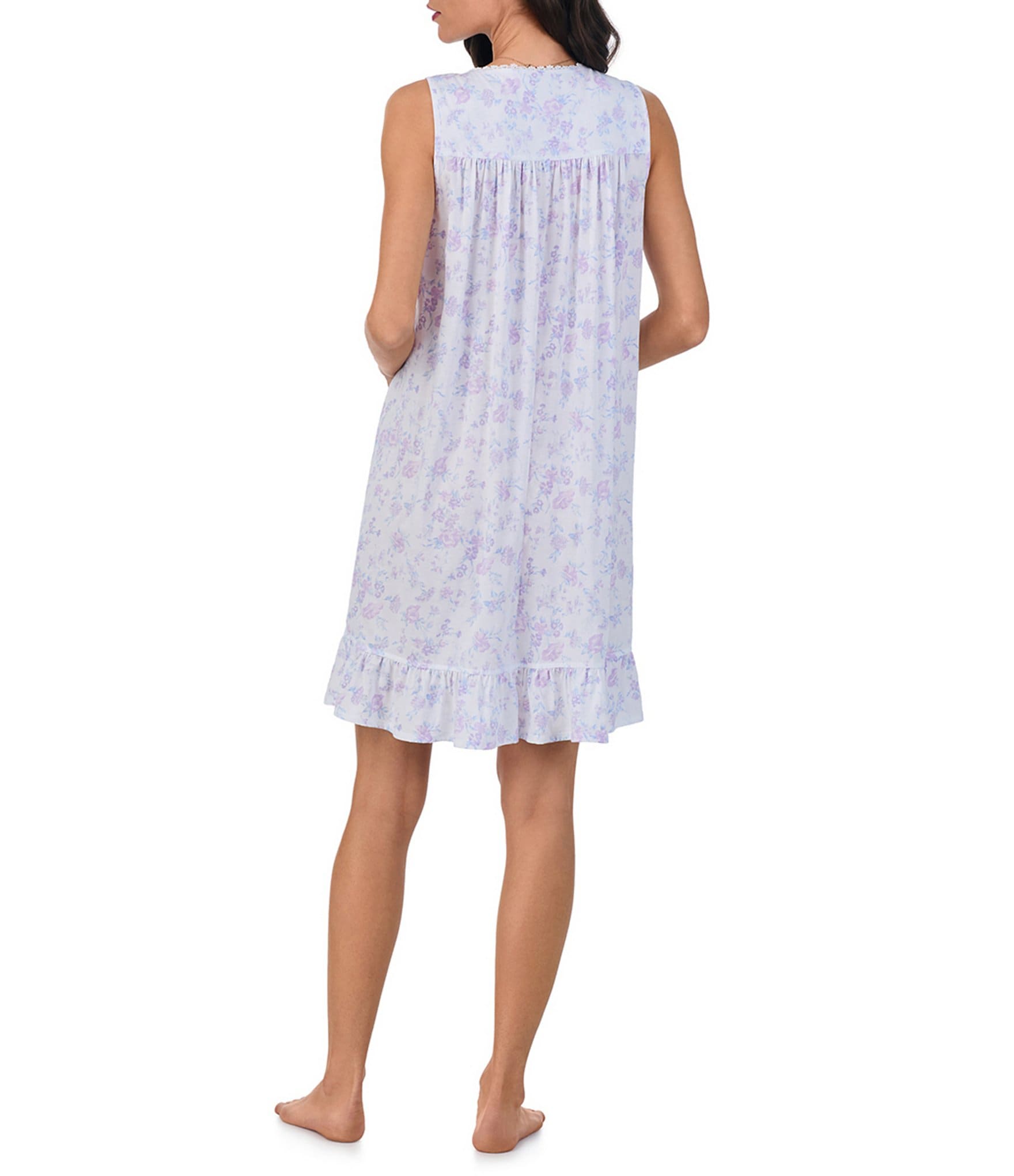 Eileen West White Floral Print Sleeveless Jersey Knit Chemise