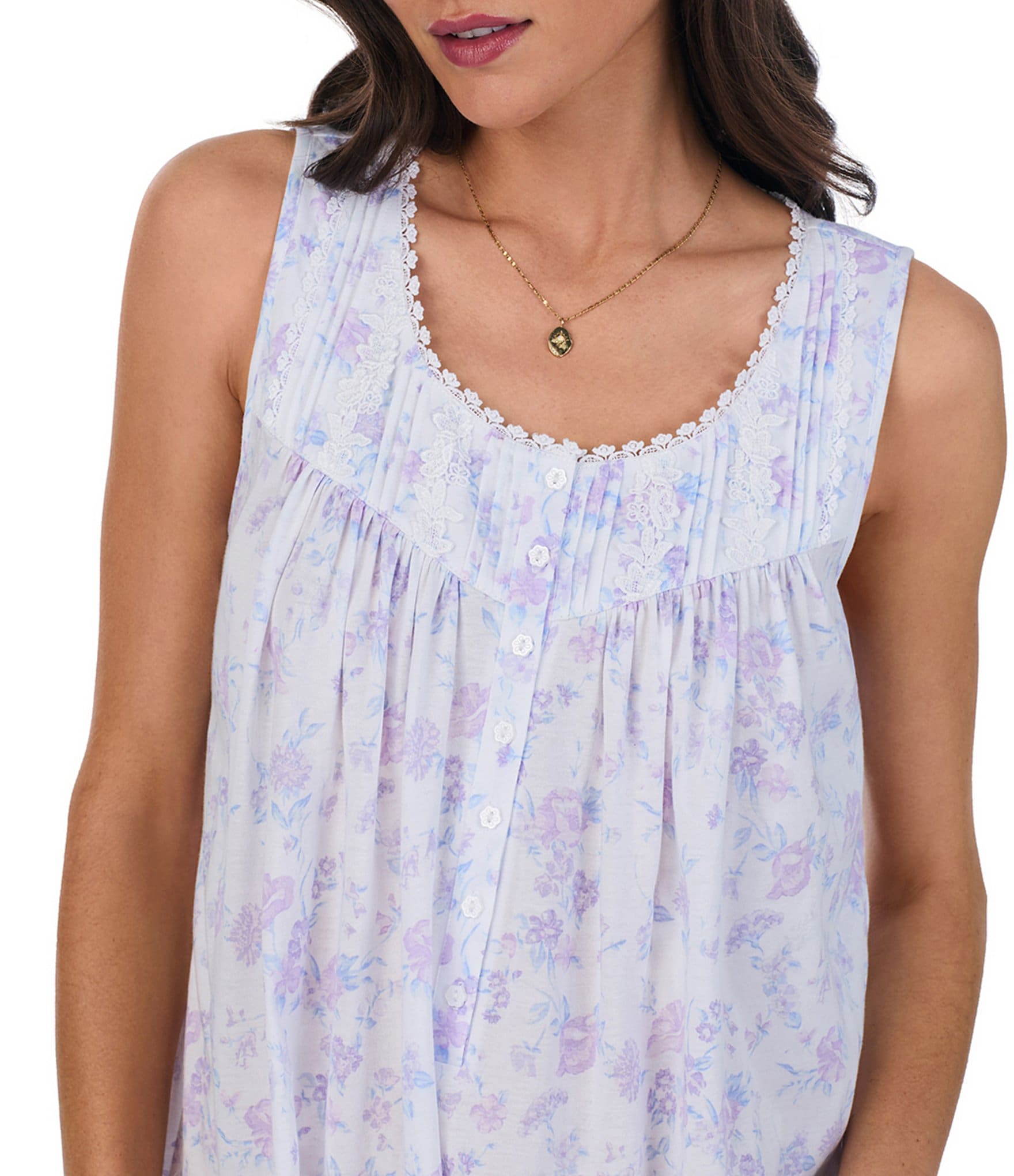 Eileen West White Floral Print Sleeveless Jersey Knit Chemise