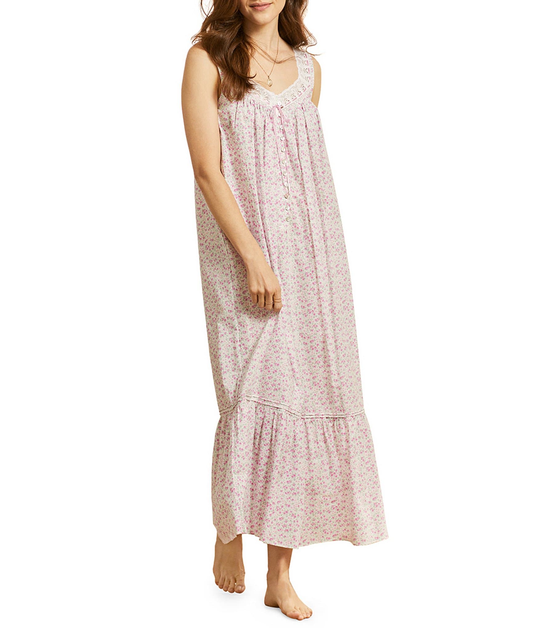 Eileen West Plus Size Ditsy Floral Knit Sleeveless Sweetheart Neck Short  Nightgown