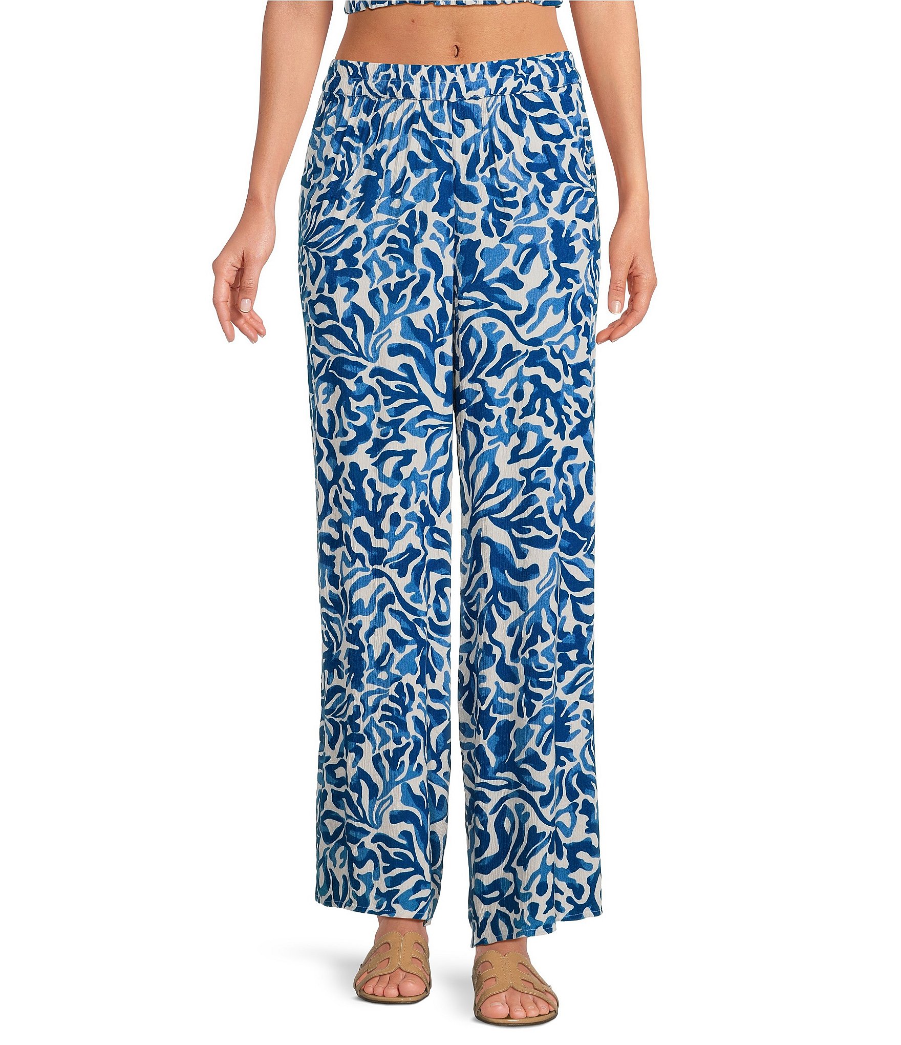 ELAN Coordinating Printed Elastic Waist Wide Leg Pants