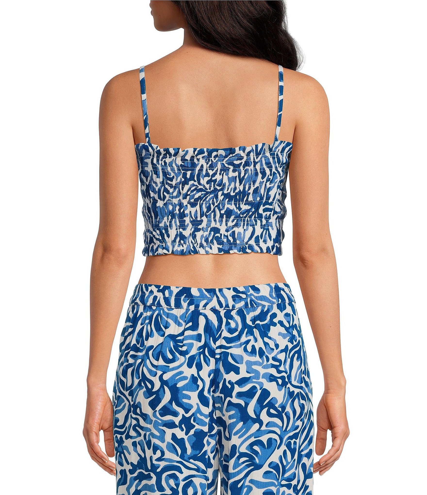 ELAN Coordinating Printed Sleeveless Smocked Crop Top