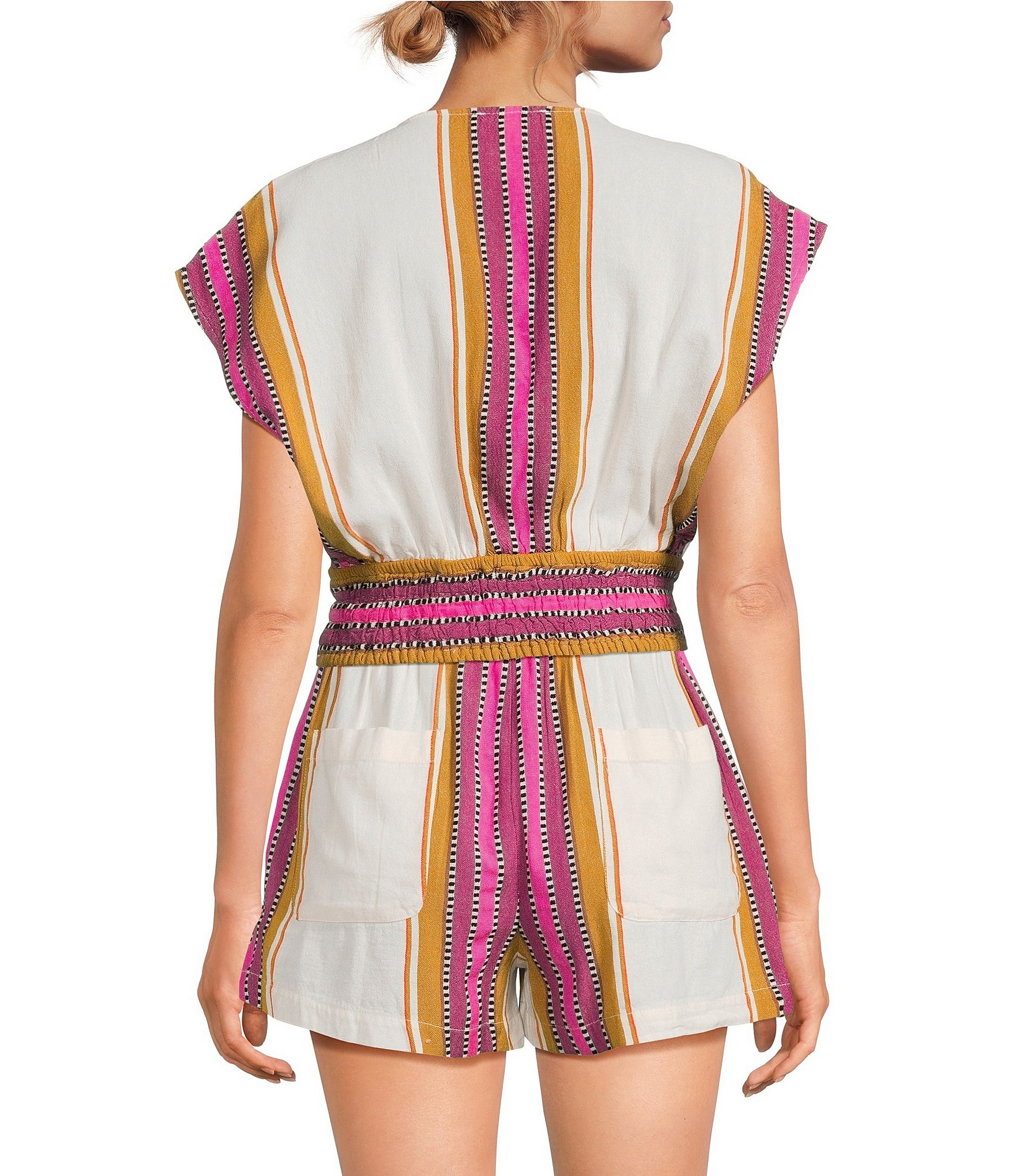 ELAN Coordinating V-Neck Cap Sleeve Elastic Hem Top