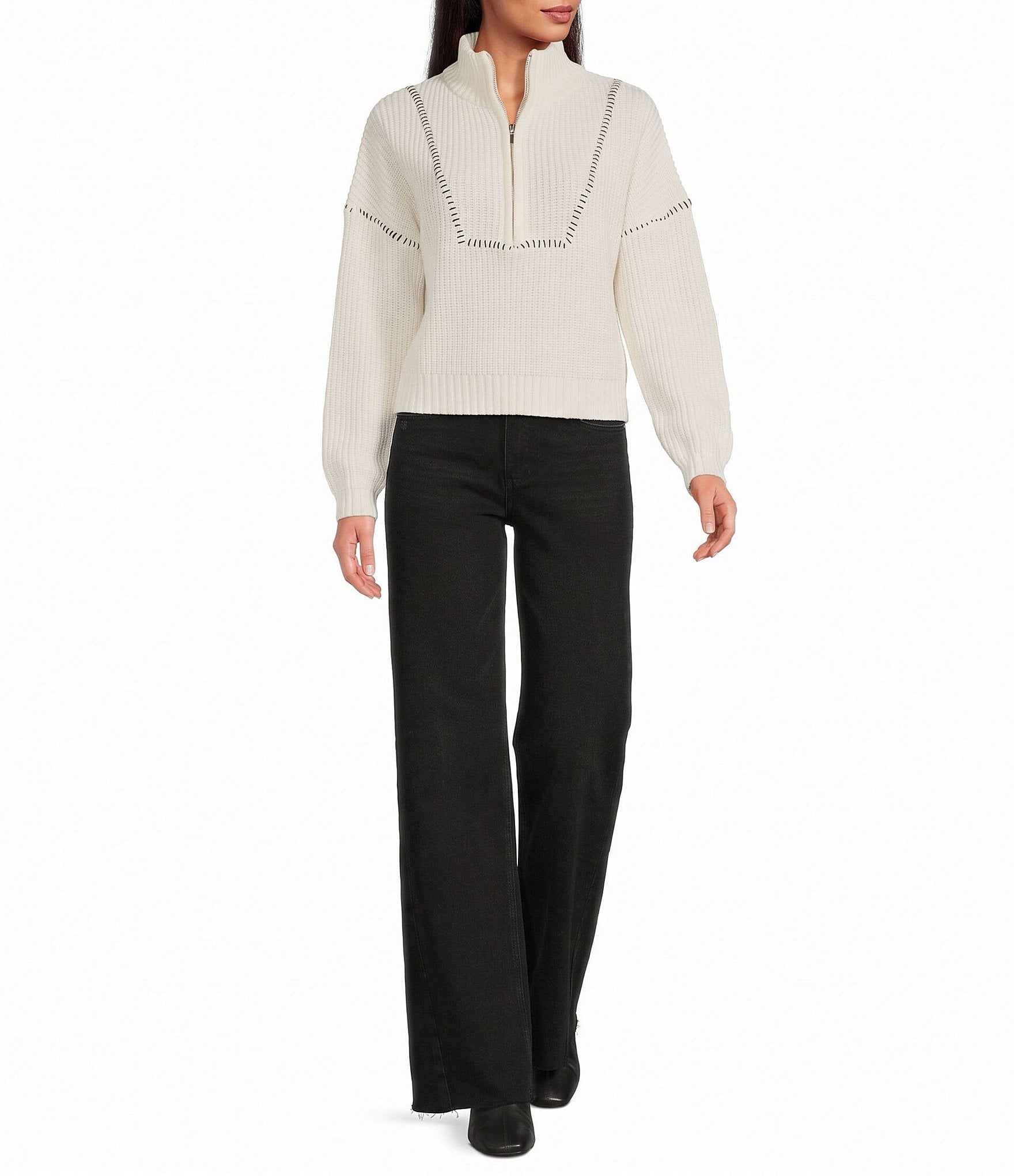 Elan Knit Long Sleeve Funnel Neck Zip Front