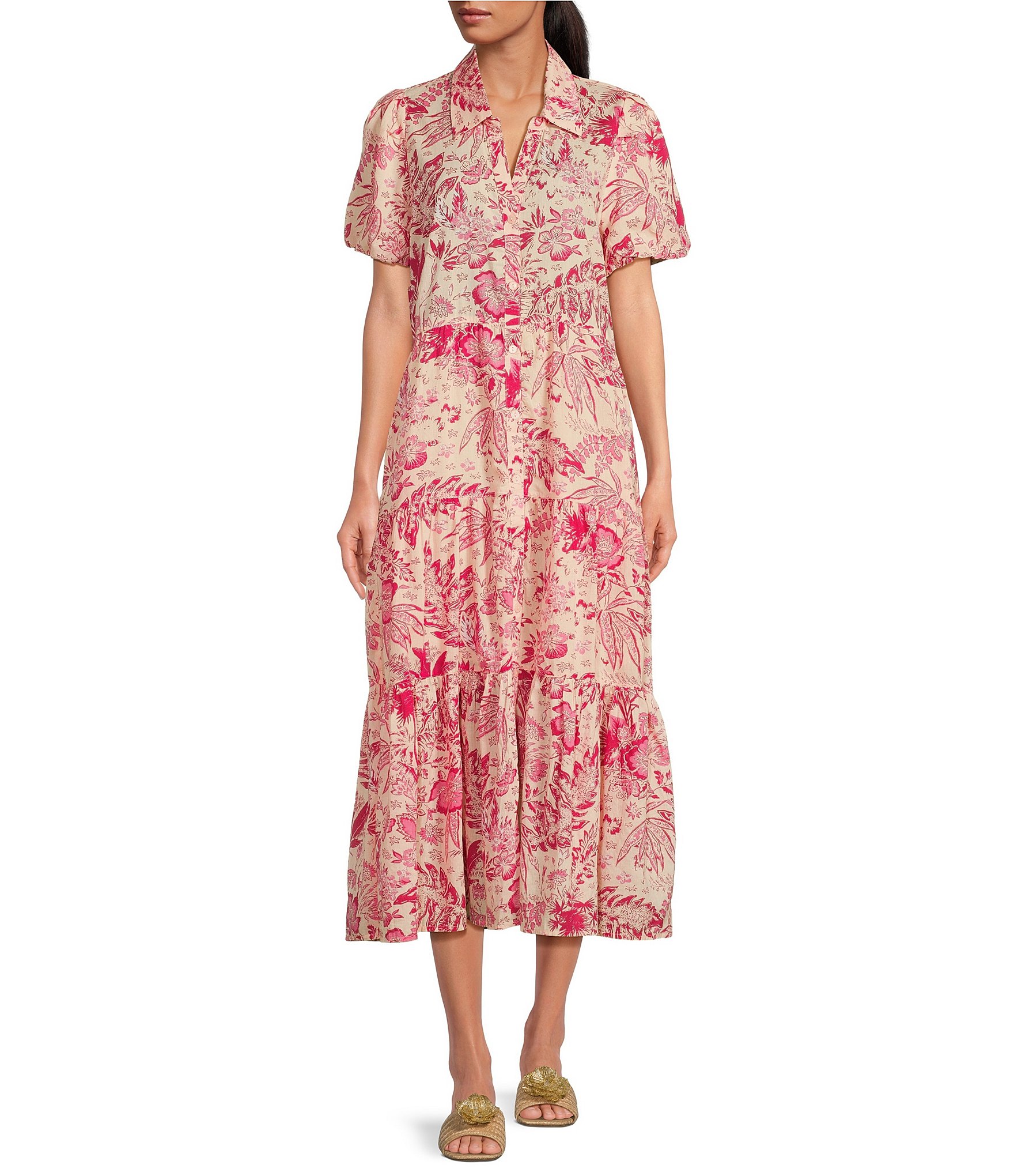 ELAN V-Neck Short Sleeve Floral Button Front Maxi Dress | Dillard's