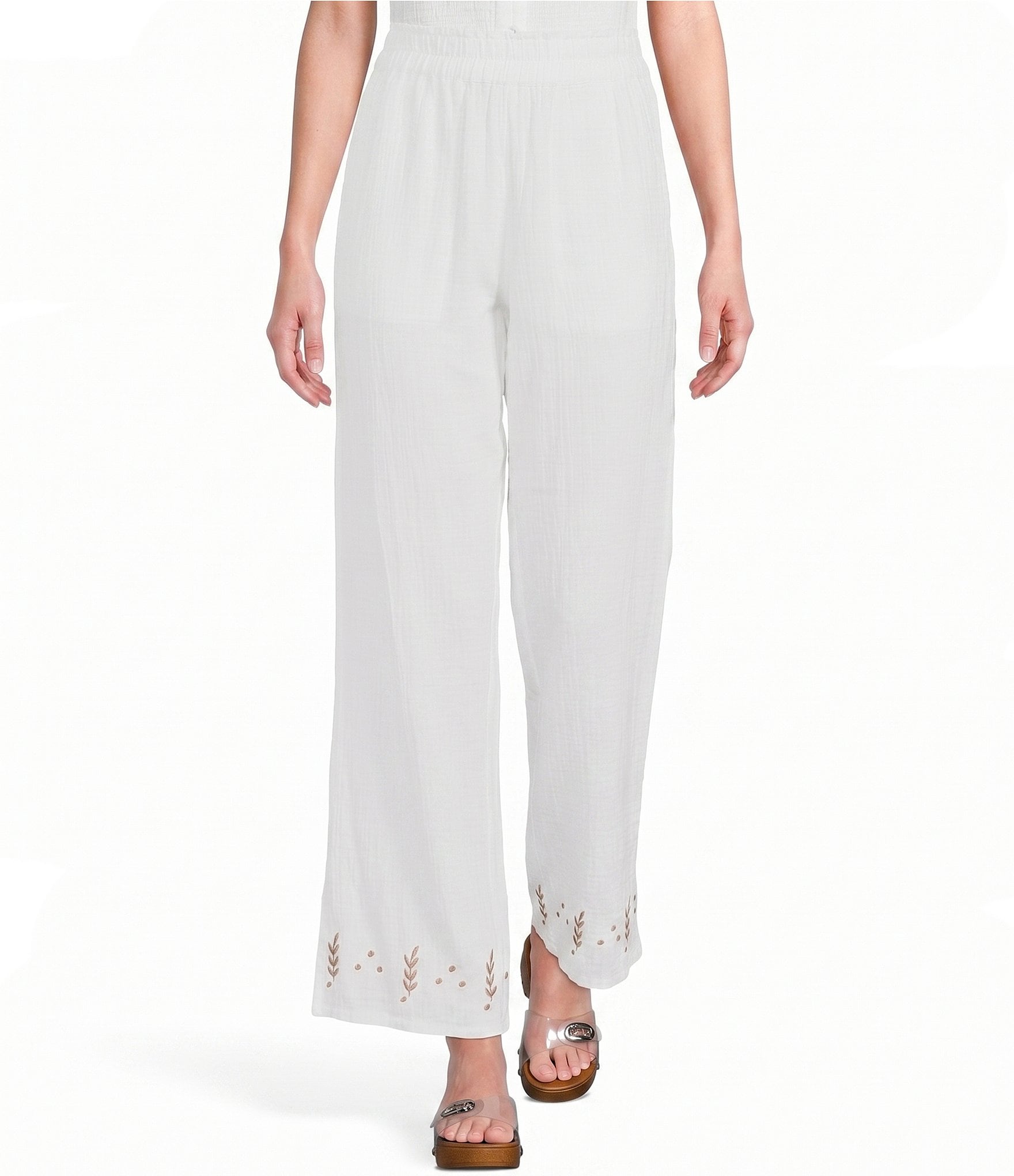 Elan Woven Embroidered Straight Leg Pull-On Coordinating Pants