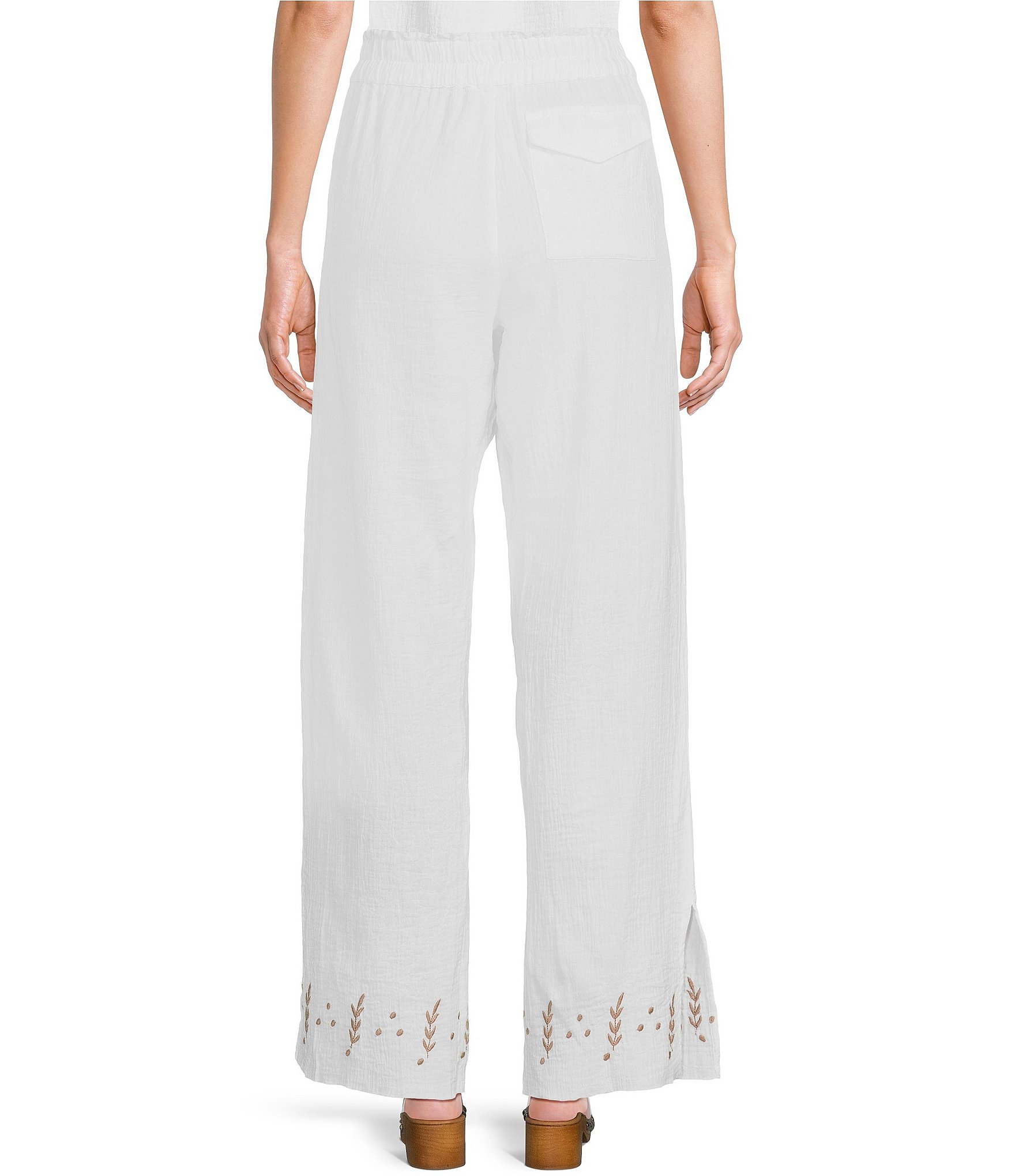 Elan Woven Embroidered Straight Leg Pull-On Coordinating Pants
