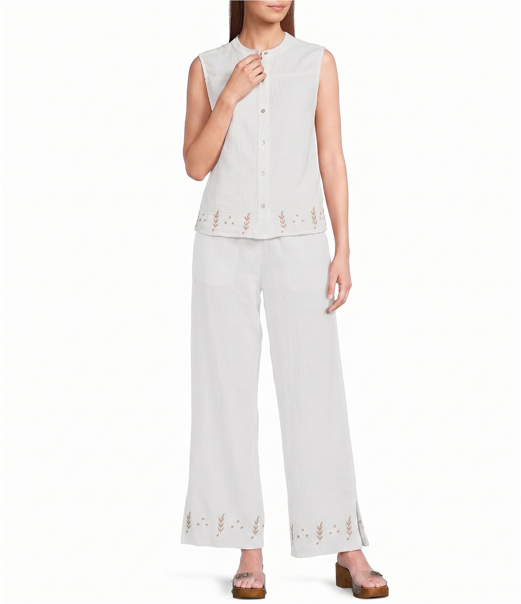 Elan Woven Embroidered Straight Leg Pull-On Coordinating Pants