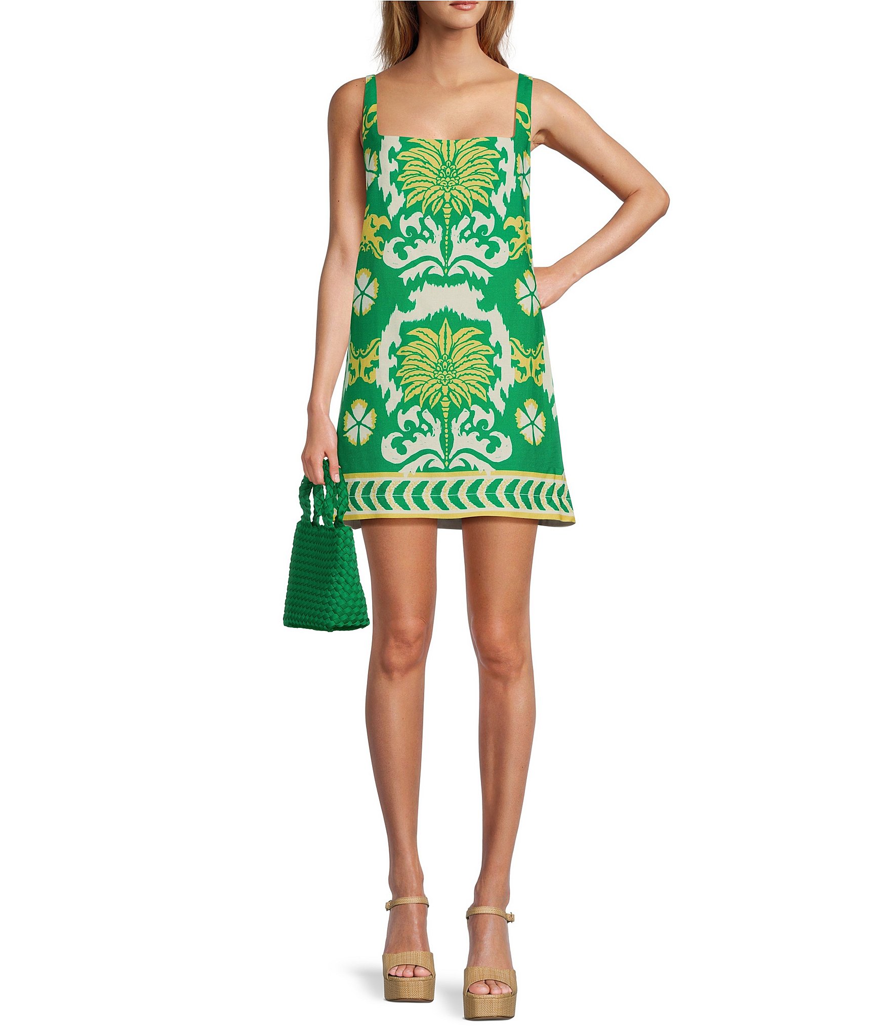 Antonio Melani Eliana Printed Linen Blend Square Neck Mini Dress ...