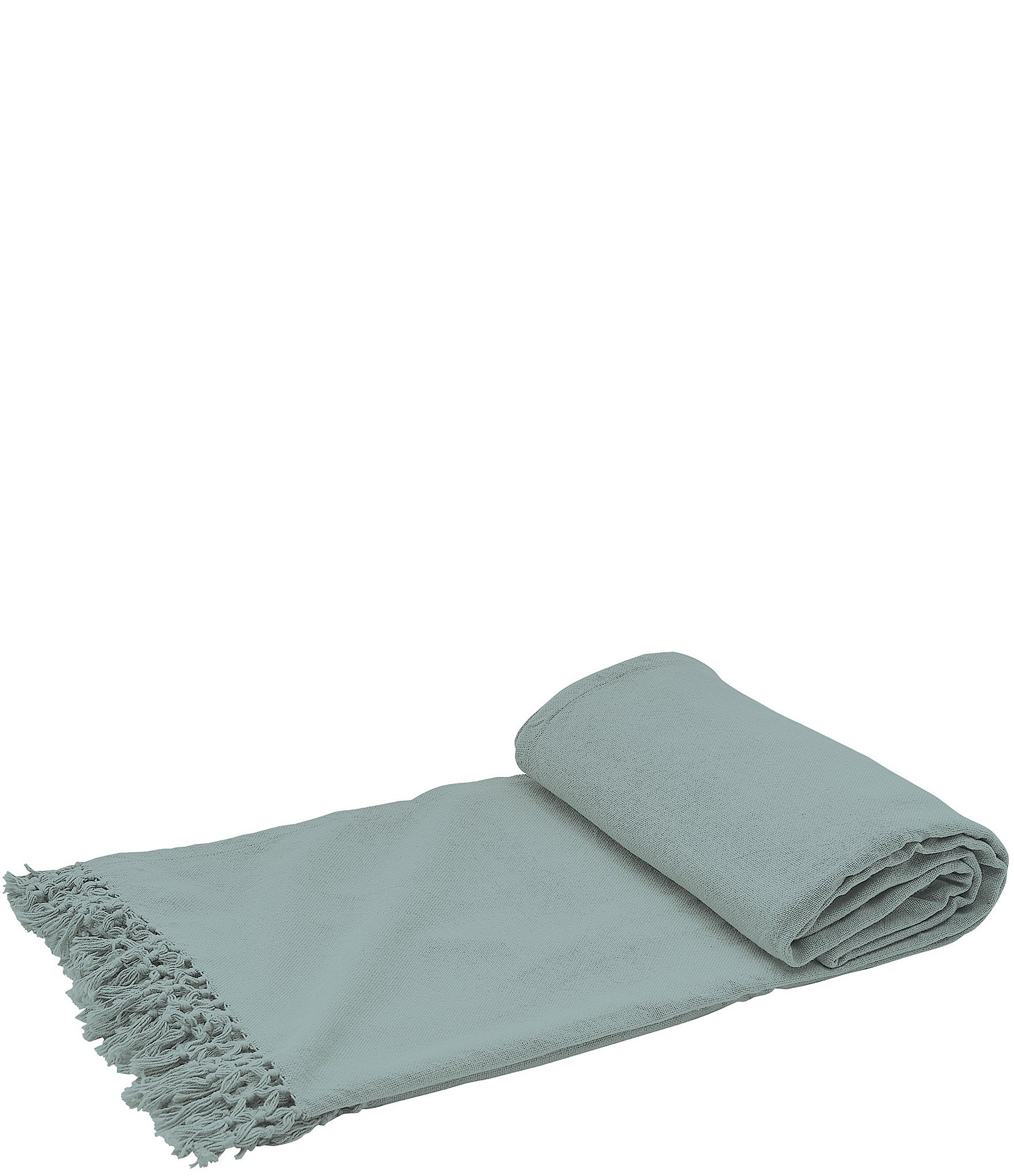 ELISABETH YORK Lavato Hand-Knotted Fringe Cotton Bed Throw Blanket ...