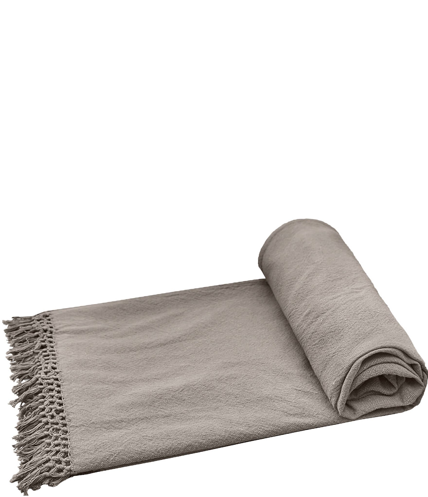 ELISABETH YORK Lavato Hand-Knotted Fringe Cotton Bed Throw Blanket