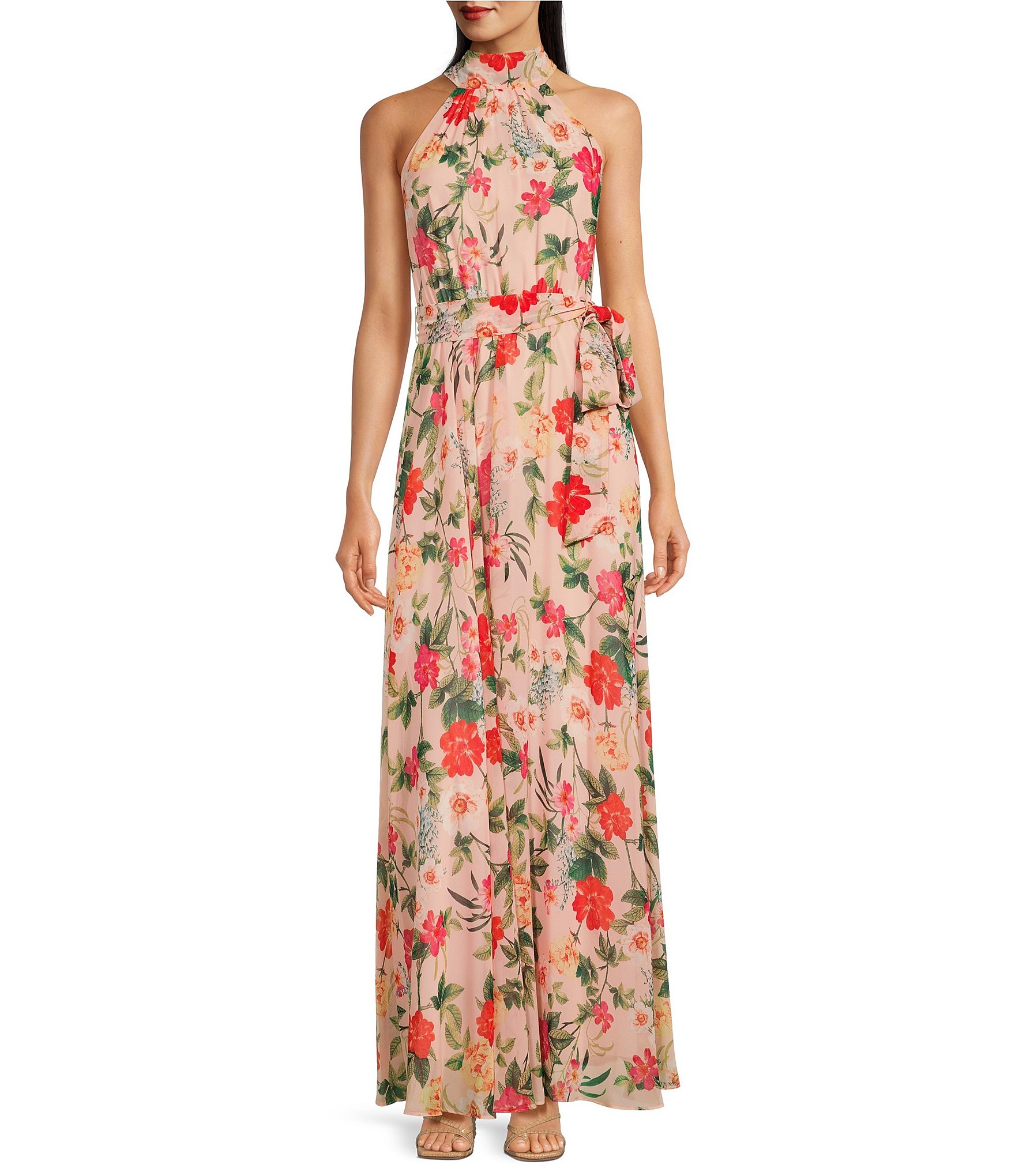 Eliza J Floral Print Halter Neck Sleeveless Dress | Dillard's