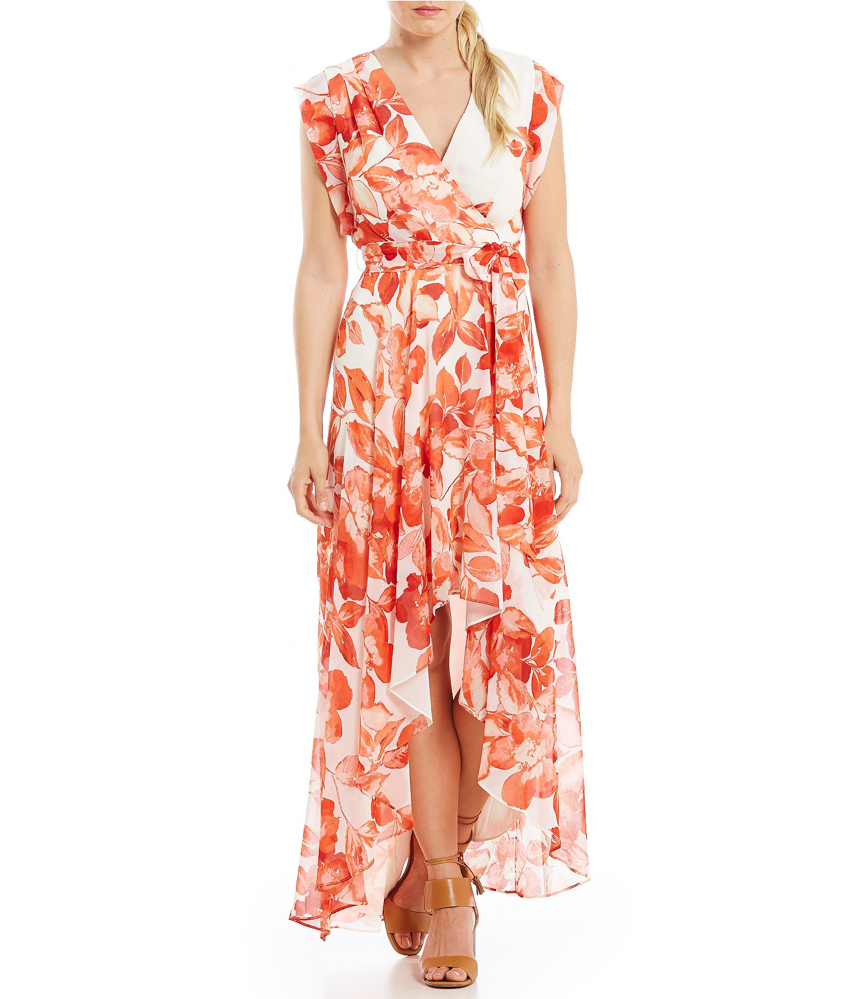 Eliza J Floral Printed Hi Lo Chiffon Maxi Dress | Dillards